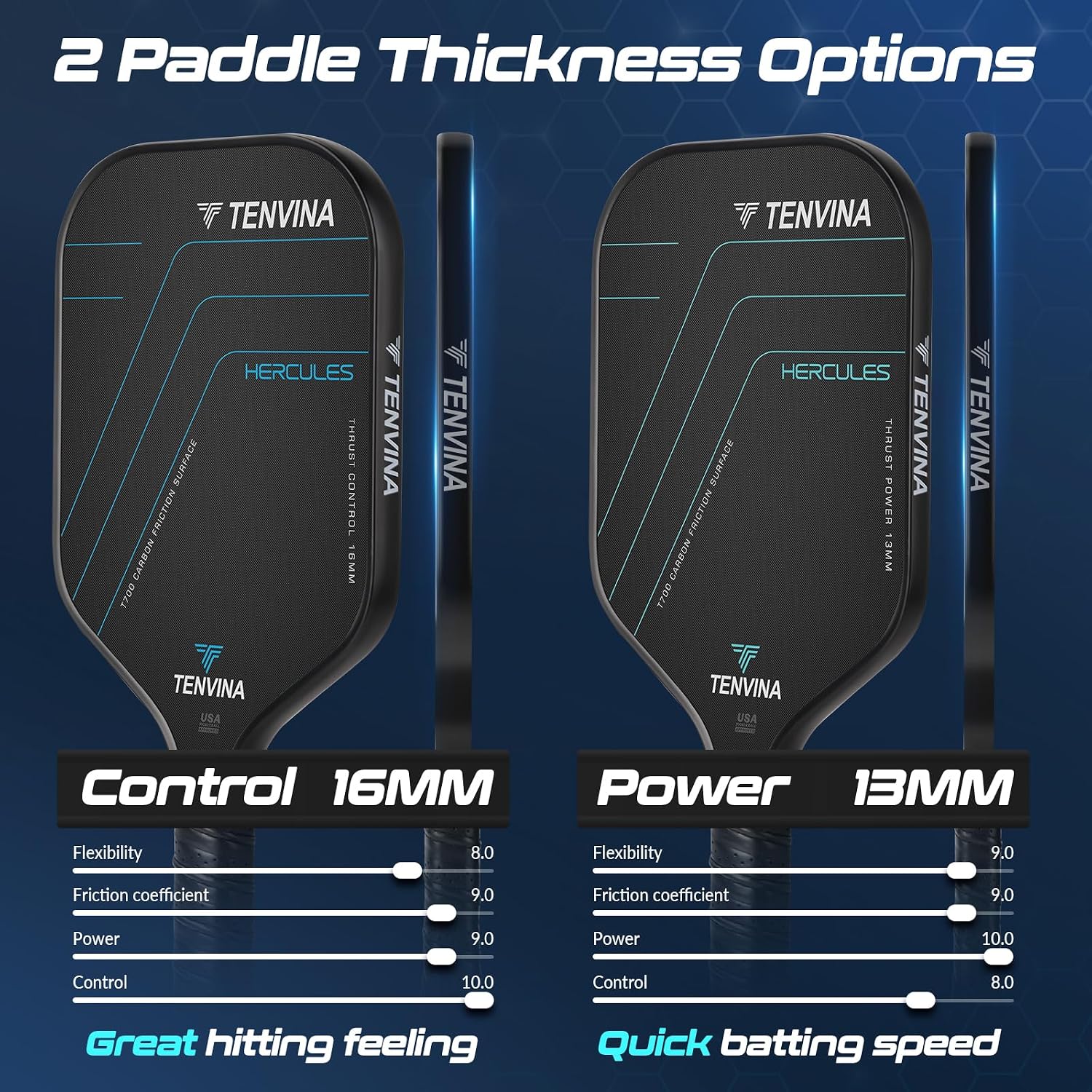 Detalle de TENVINA Pickleball Paddles — Multi-Layer T700SC Carbon Fiber, 4 Shapes & 2 Thicknesses, USAPA Approved