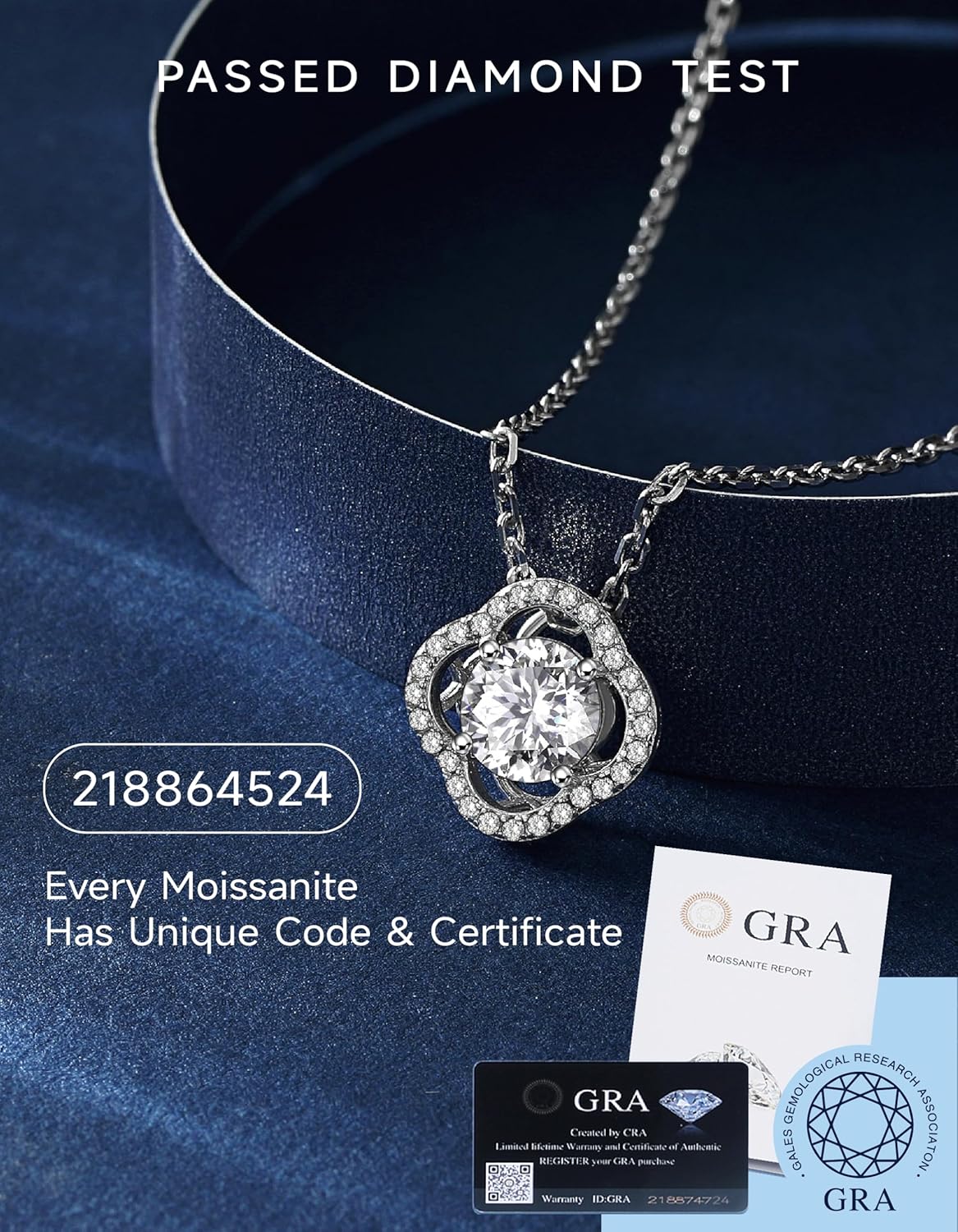Thumbnail 4 de MomentWish Silberkette Damen 925 – Kleeblatt Anhänger mit 1 Karat Moissanite, Geschenkbox