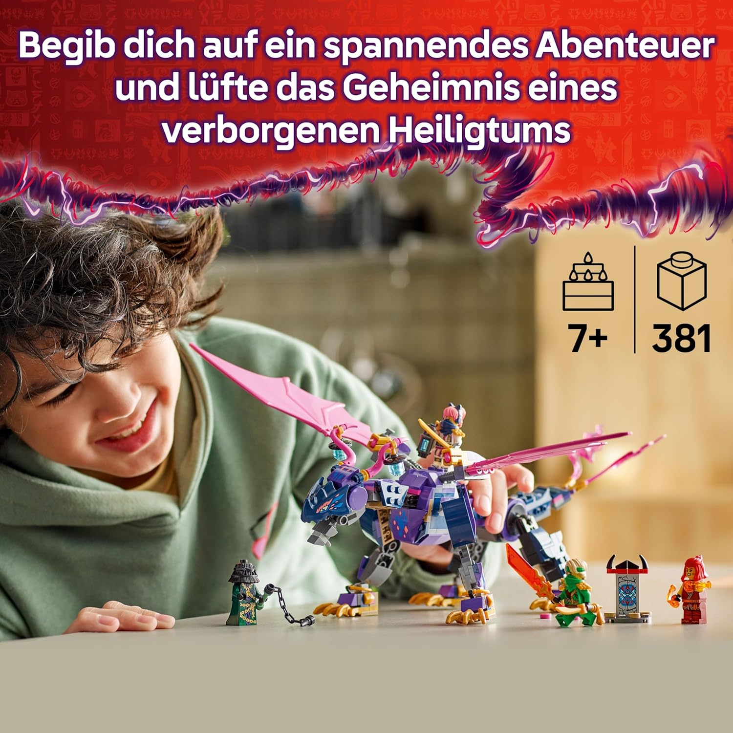Detalle de LEGO NINJAGO Rontu der Meisterdrache – Beweglicher Drachenfigur mit Shootern, 4 Minifiguren (71842)