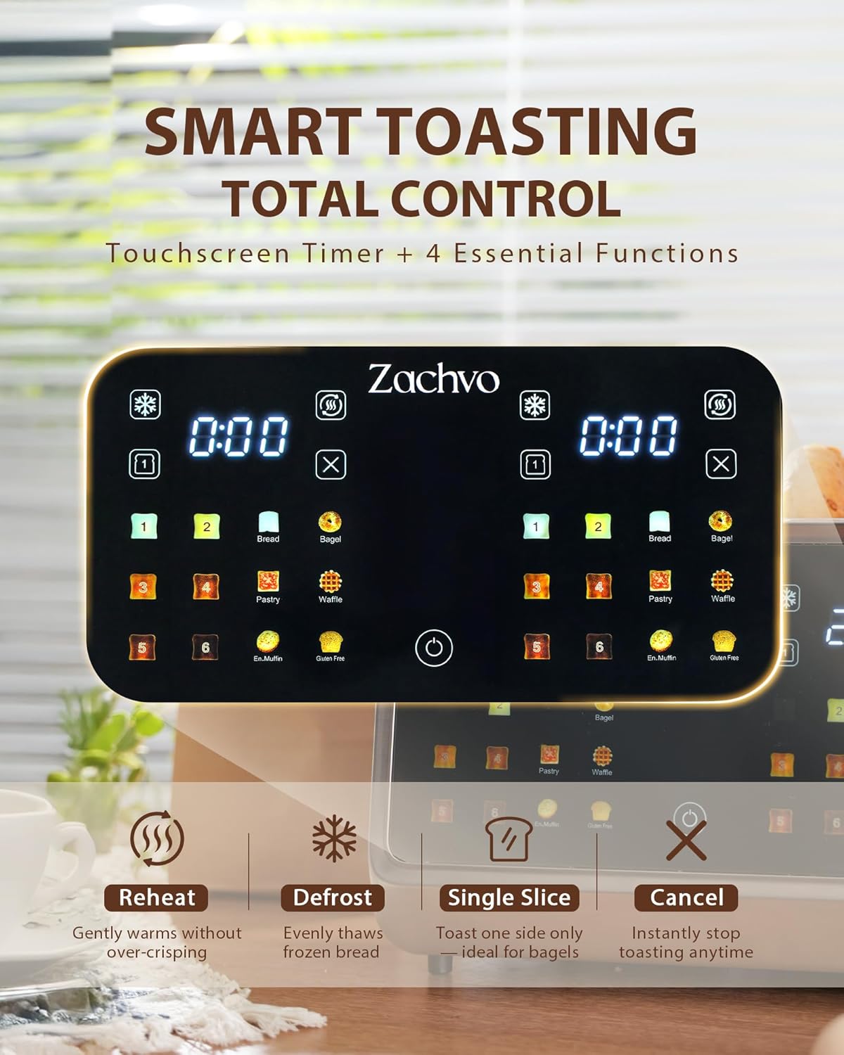 Detalle 2 de ZACHVO 4 Slice Toaster 1.45" slots