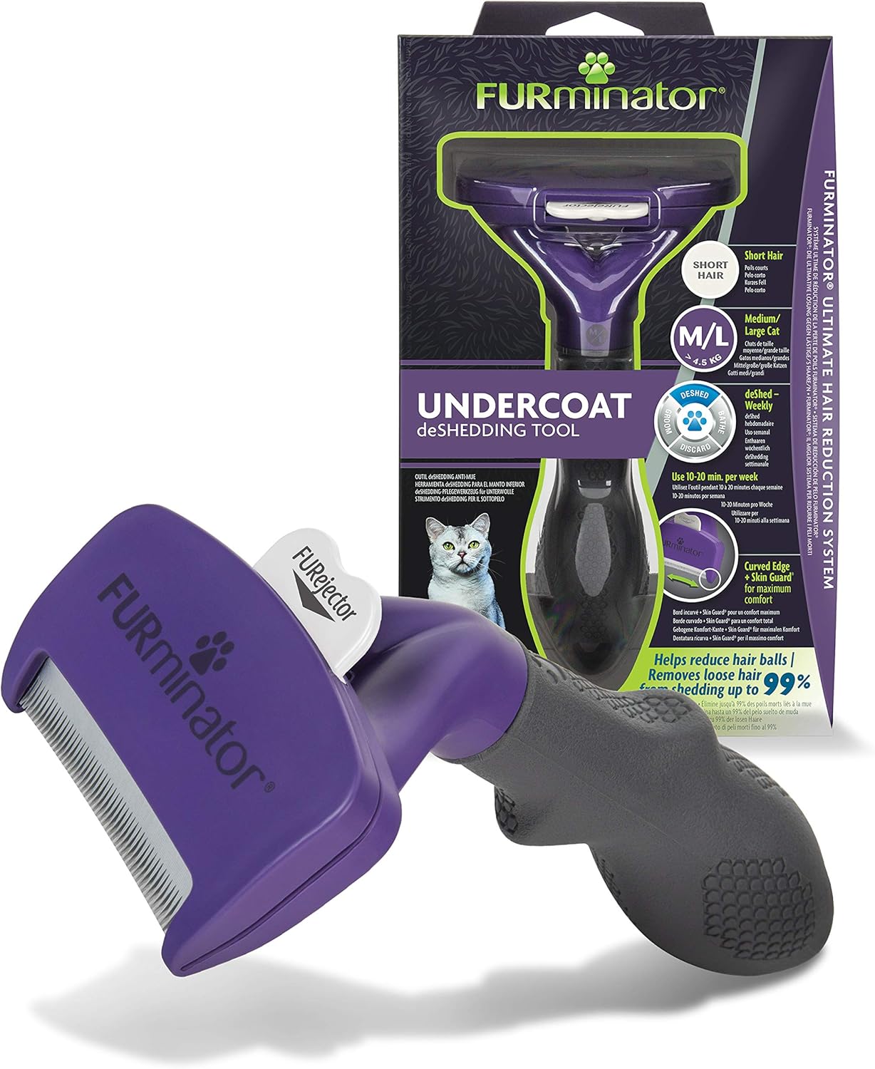 Detalle de FURminator Outil Undercoat deShedding Chat L Poils courts – Efficace pour chats de grande taille