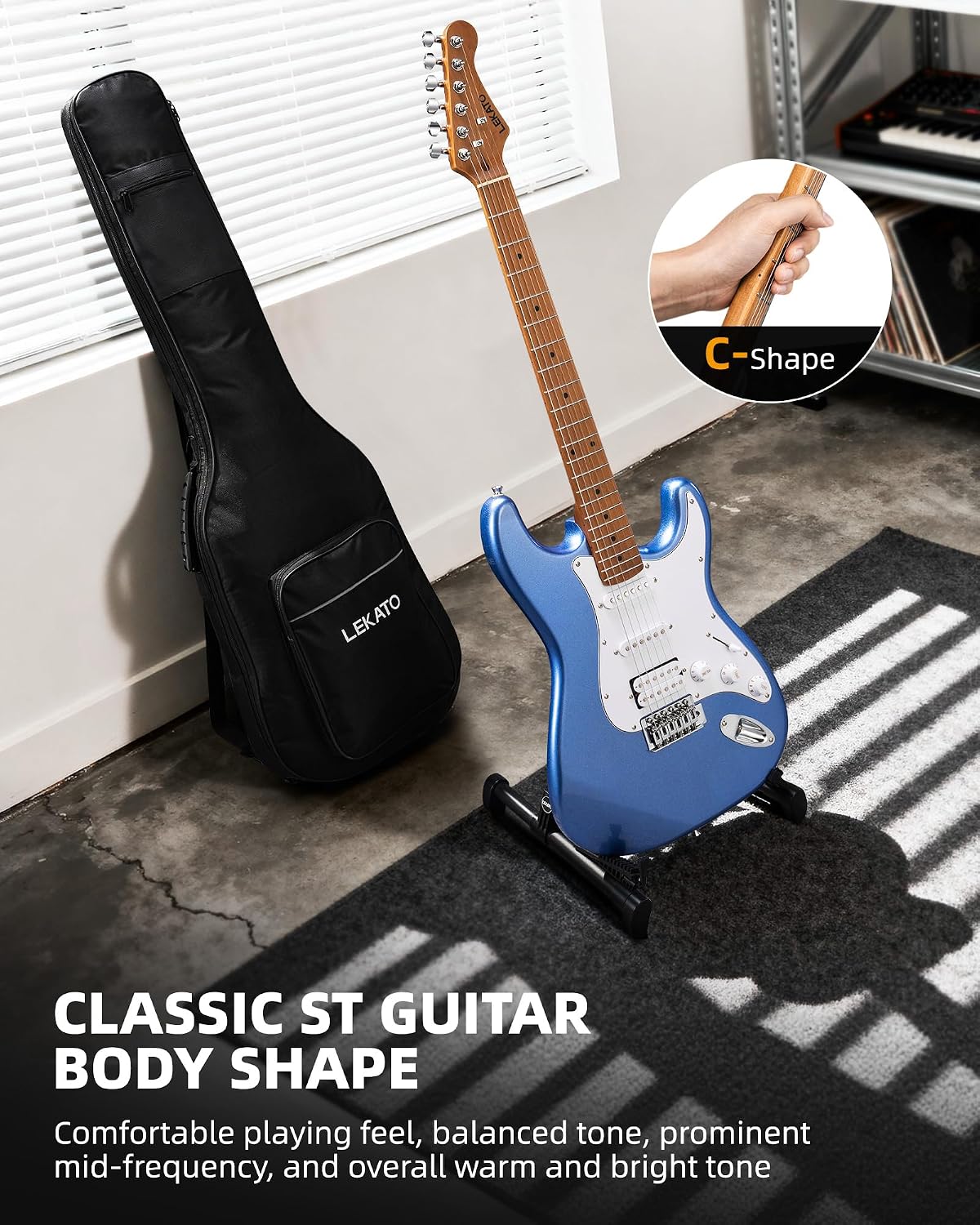 Detalle 2 de LEKATO BCUS3680BL Electric Guitar Kit, 39-Inch HSS with 5W Mini Amp