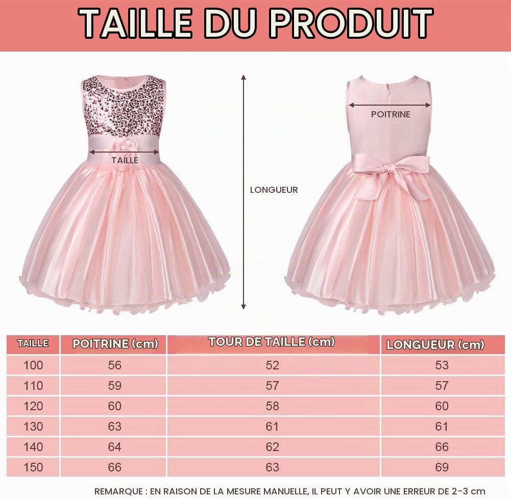Detalle de AOMIG 4125310 prinsessenjurk voor meisjes, roze tule met bloemen en pailletten