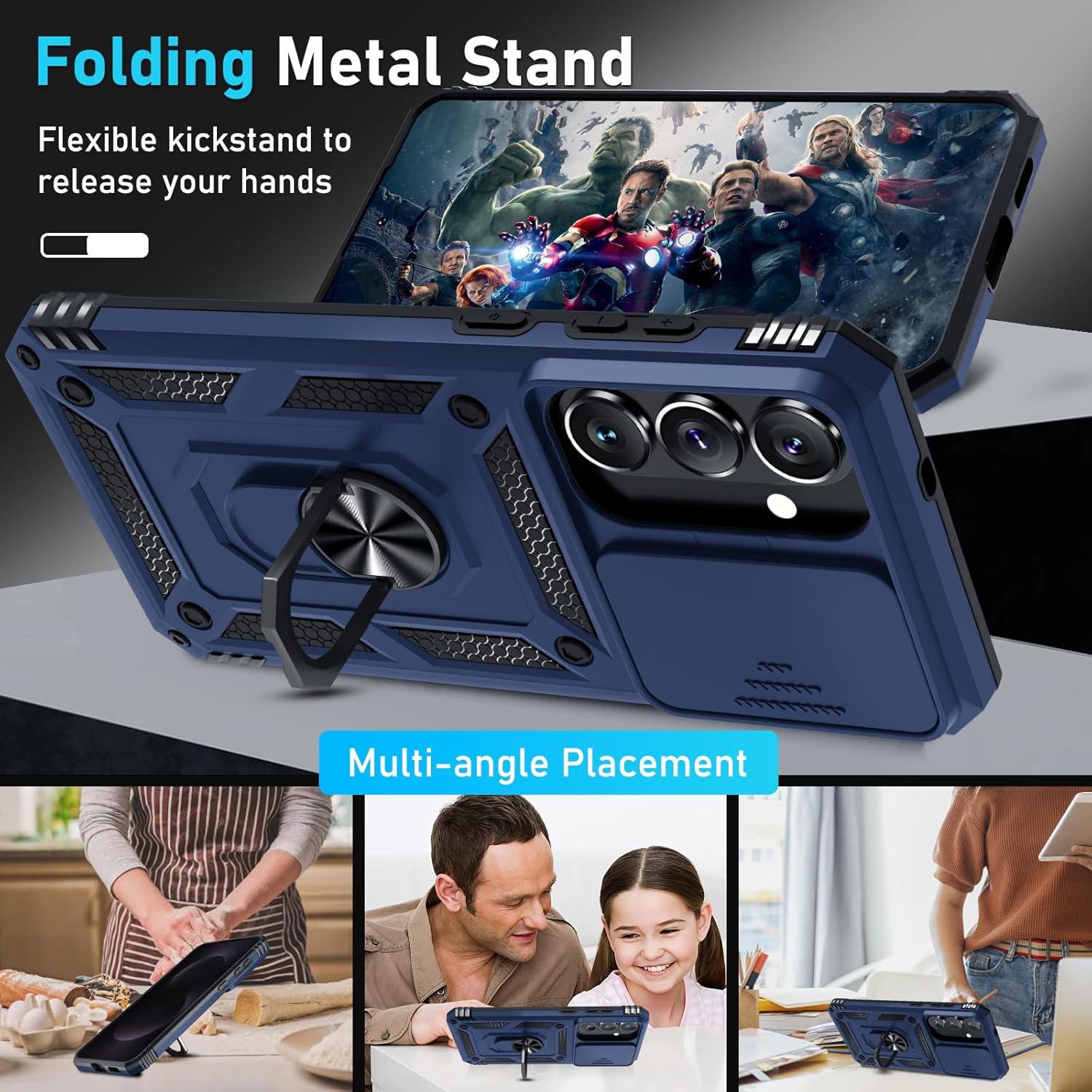 Thumbnail 1 de Janmitta Compatible with Samsung Galaxy S26 Case (2026 Blue) — Slide Camera Lens Cover, Screen Protector & 360° Finger Ring Kickstand