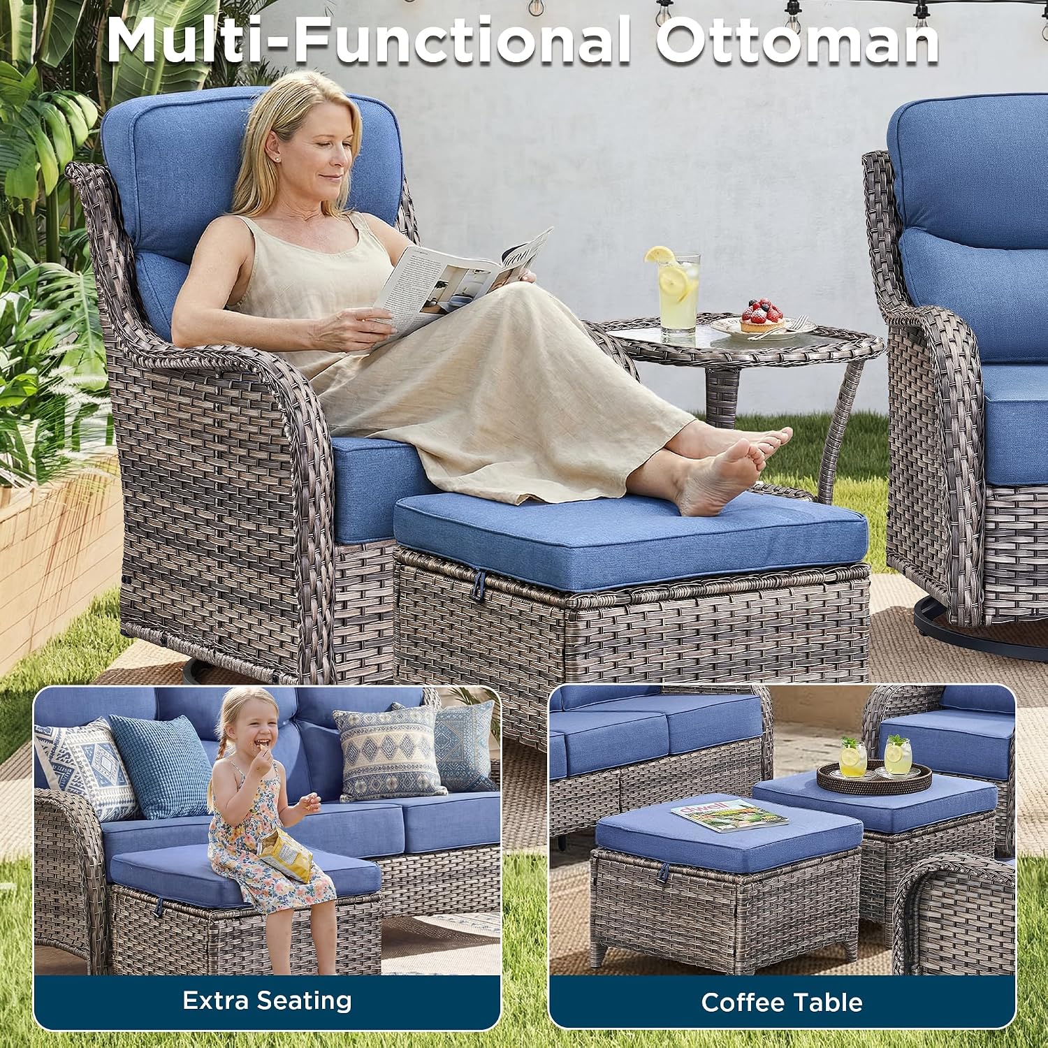 Detalle 2 de Jelwaly JELA-SWTBWFS-5-ZY-SF-JT-GYBL 5-Piece Wicker Patio Set