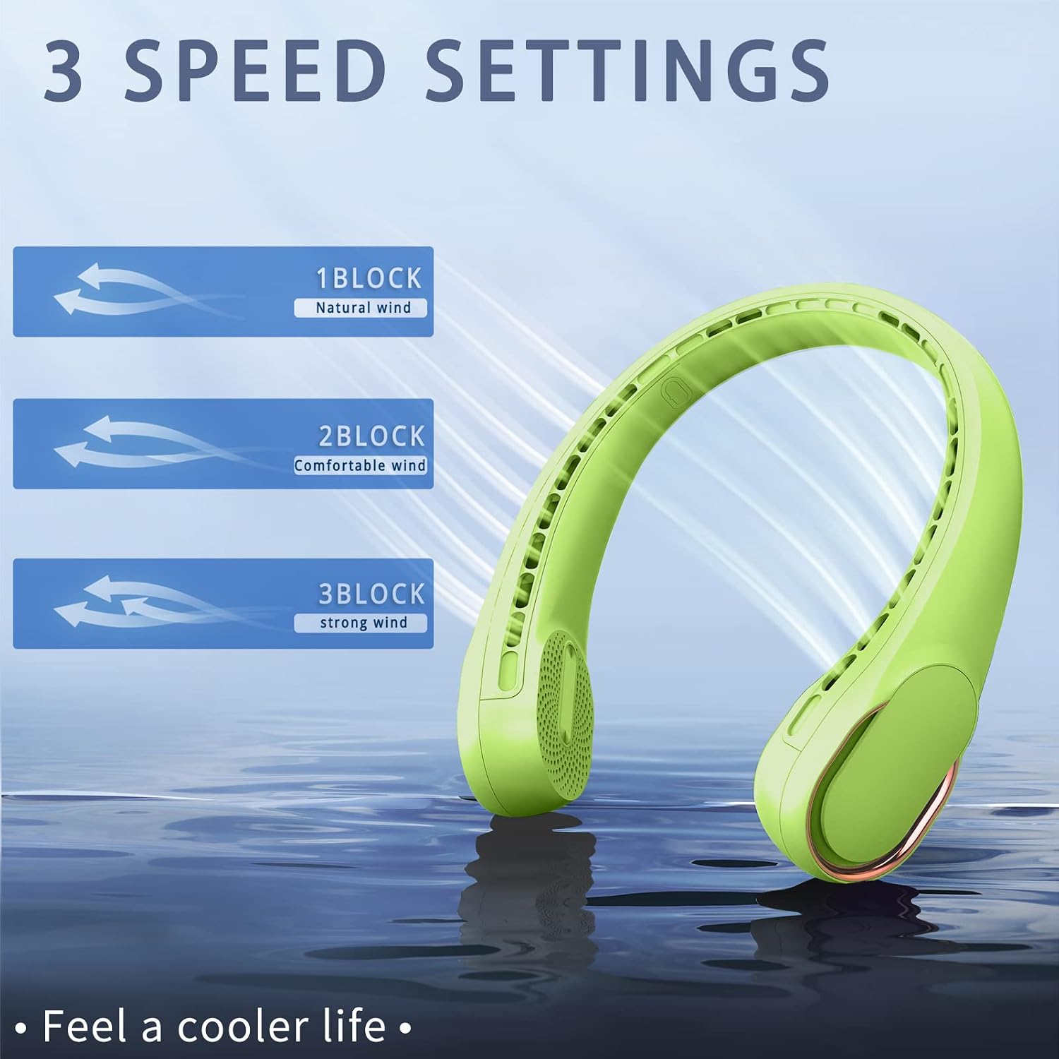 Detalle de ASNUG Neck Fan: Bladeless, USB-Rechargeable Personal Fan with 4000mAh Battery