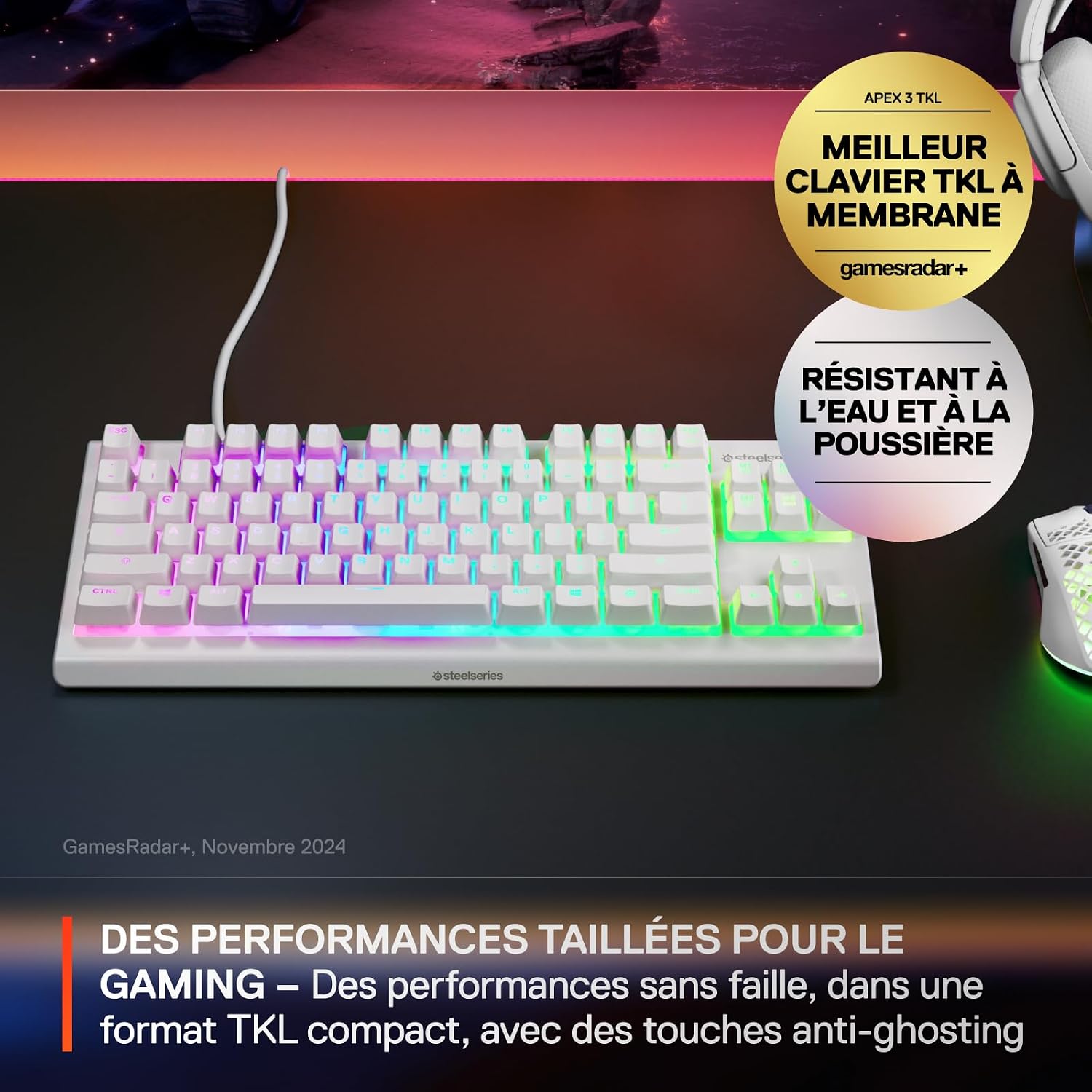 Detalle 2 de SteelSeries Apex 3 TKL Blanc Clavier Gaming RGB