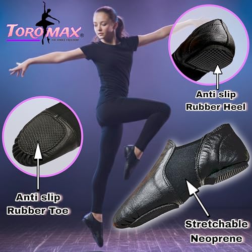 Thumbnail 2 de TOROMAX Slip On Jazz Dance Shoes - Black Leather, Neoprene Split Sole for Kids (Size 13, Black) NPB1