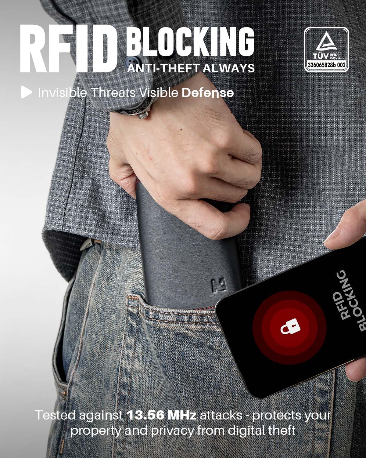 Detalle 2 de MYSHION Pop Up Wallet for Men (Black/Red) with Coin Pocket, ID Window & RFID Blocking