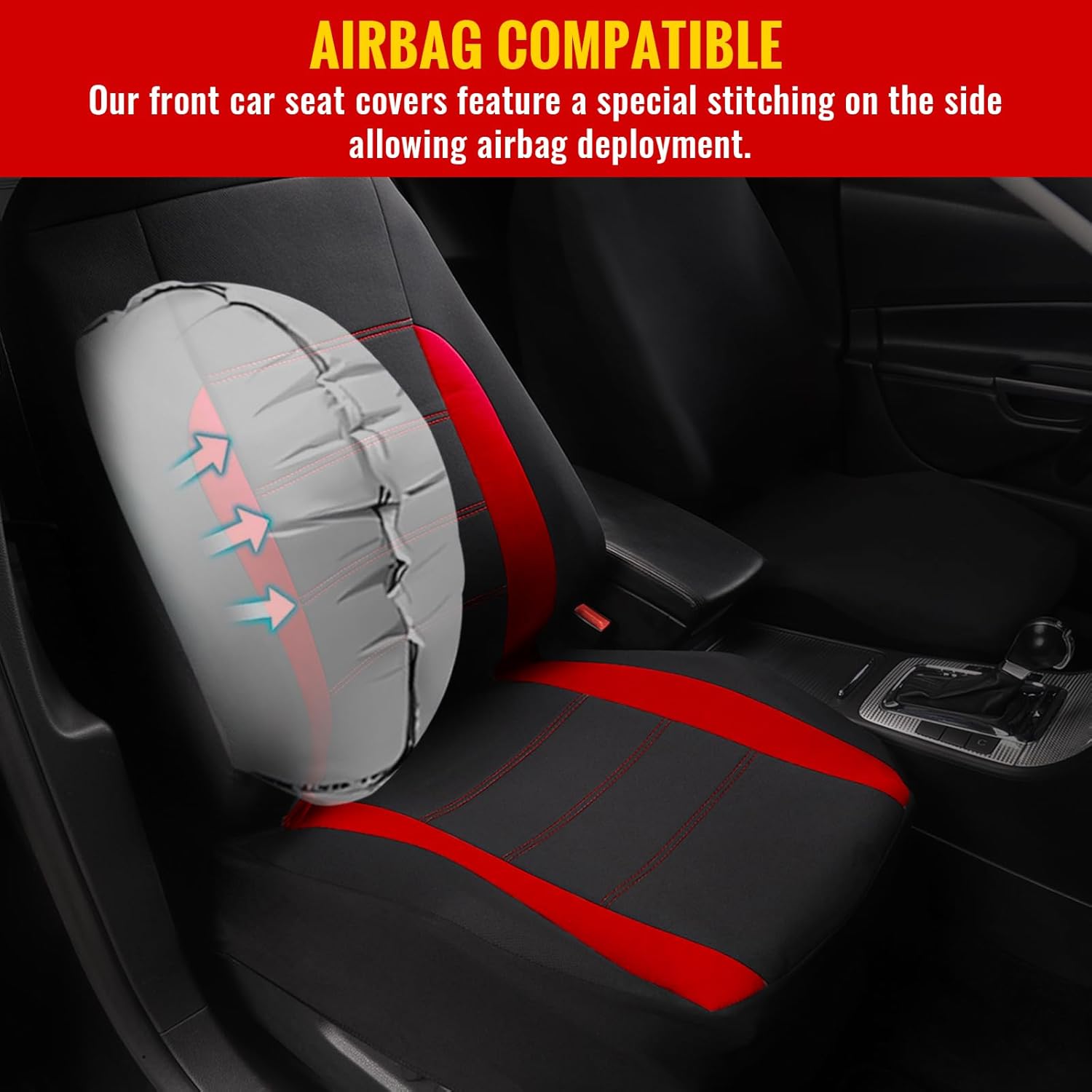 Detalle de AUTOYOUTH Front Seat Covers with Airbag‑Compatible Design – Red, Universal Fit