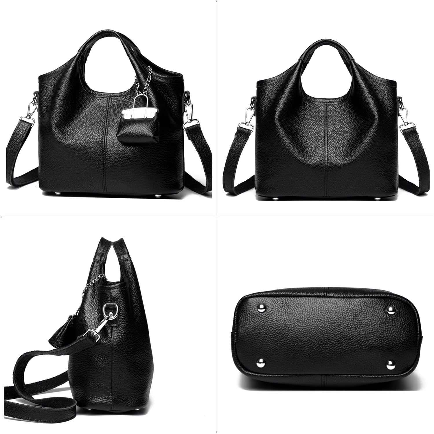 Thumbnail 6 de Makukke Damen Handtasche aus Echtleder – Klein Crossbody, silberfarbene Hardware, 23×18×12 cm