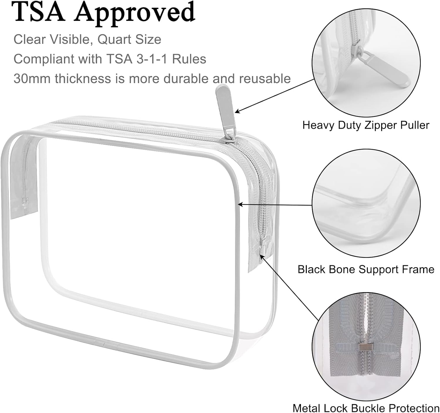 Detalle de Lermende Trousse de Toilette Transparente TSA - 1 Litre, sac à liquides conforme aéroport, pratique et robuste