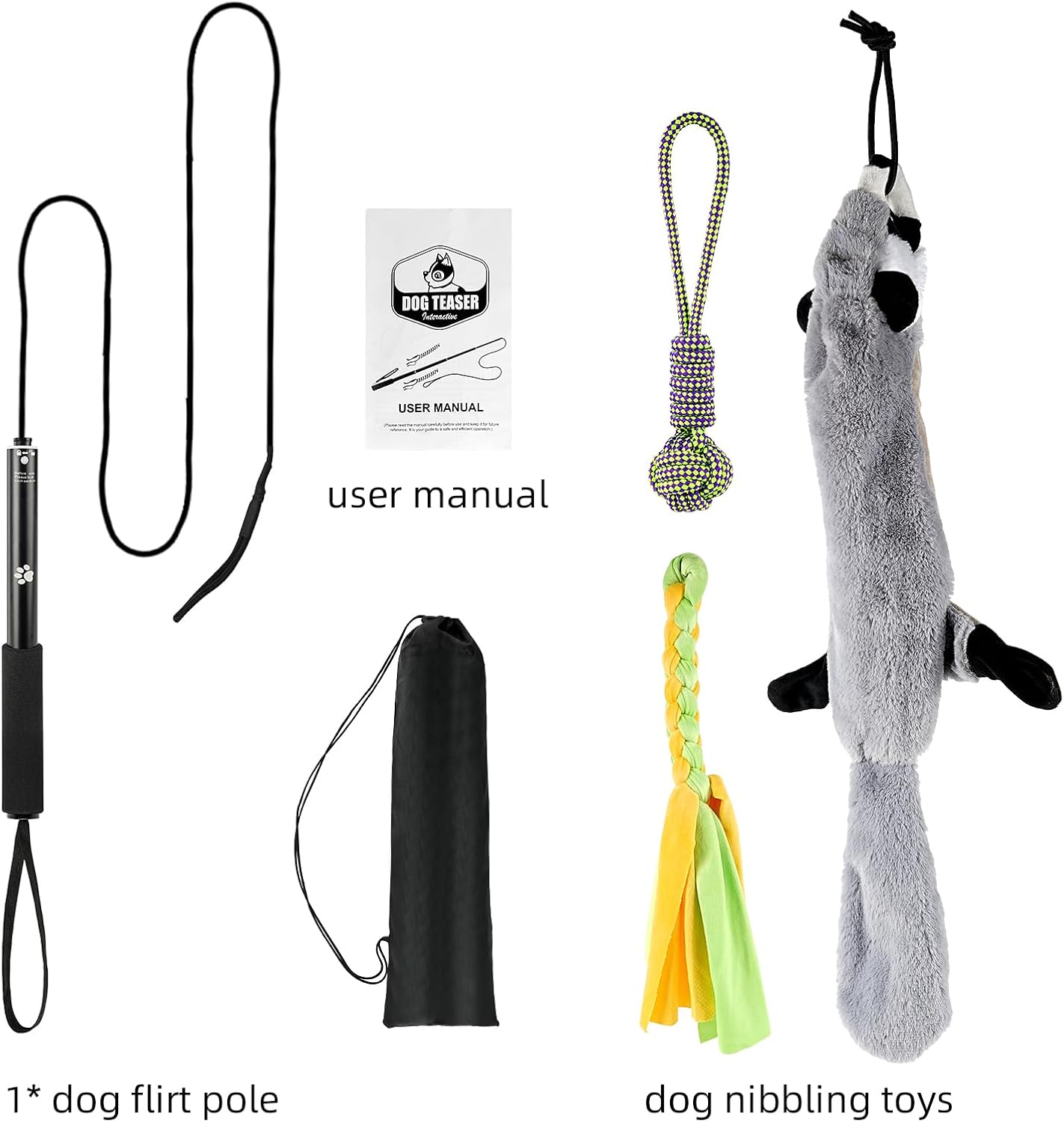 Thumbnail 2 de WOVTE Flirt Pole for Dogs – Extendable telescopic teaser wand with detachable rope and toys (max 40 inches)