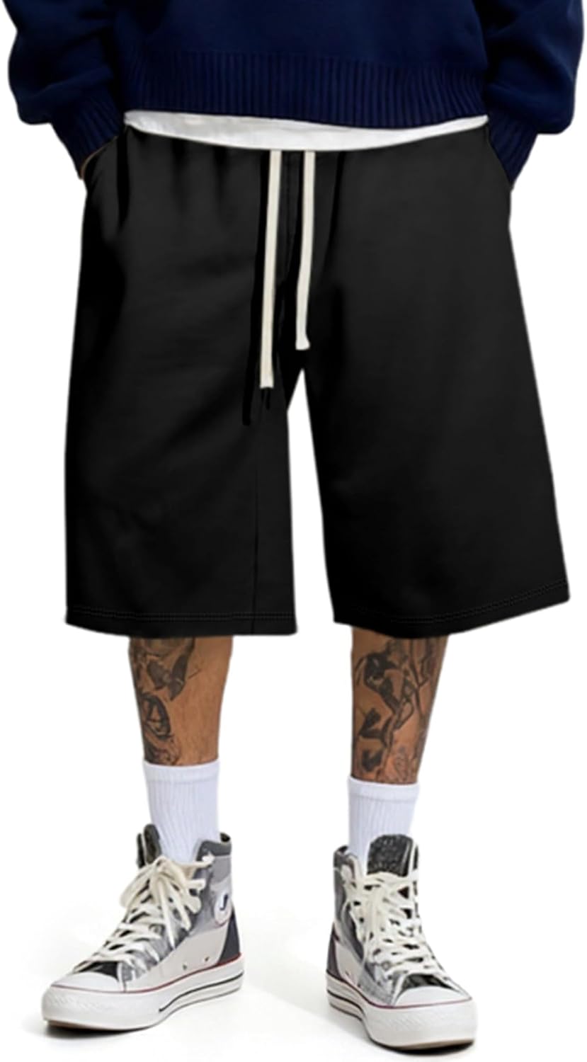Detalle de JMIERR 2026 Men's Baggy Sweat Shorts: Lightweight, Knee-Length Comfort for Everyday Activities