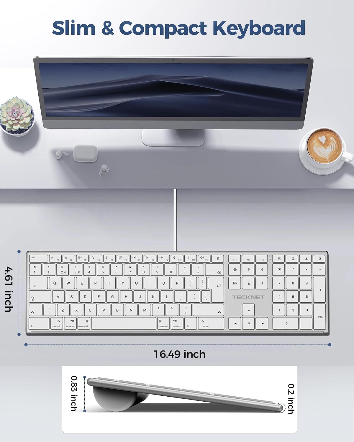 Detalle de TECKNET Wired Keyboard for Mac with Number Keypad – UK layout, Type-C & USB-A