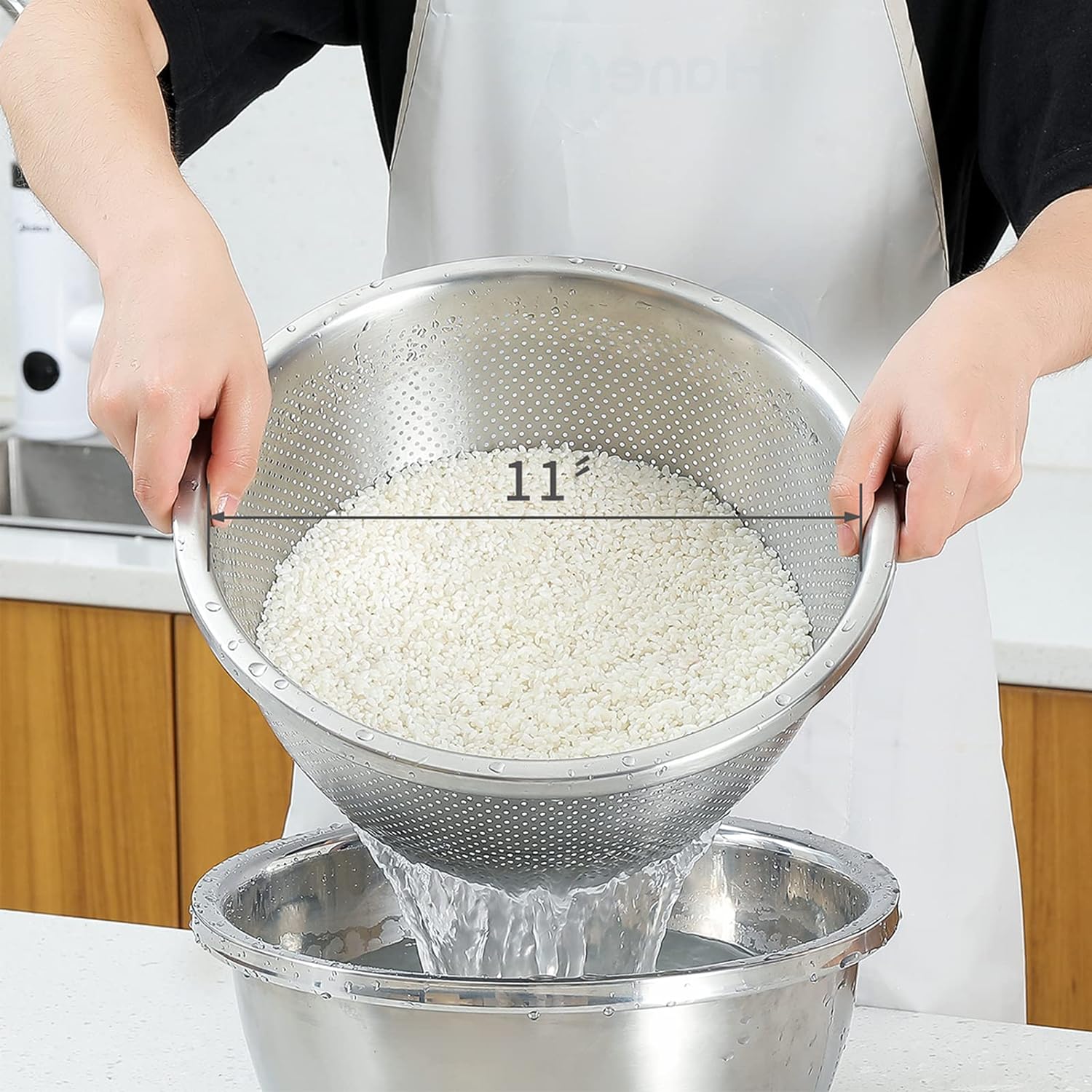 Thumbnail 5 de 304 Stainless Steel Microporous Colander (5QT) with Mixing Bowl for Draining Pasta, Rice & More (2-Piece)