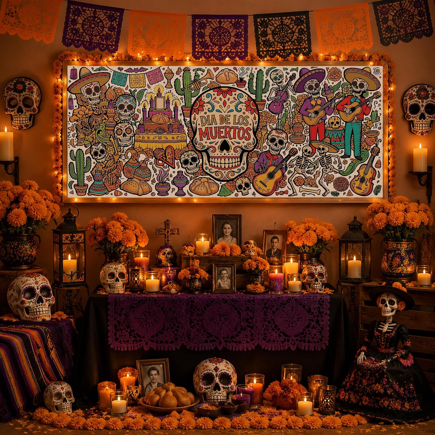 Detalle 2 de OHOME Dia de los Muertos Giant Coloring Poster, 30 x 72-Inch Paper Banner