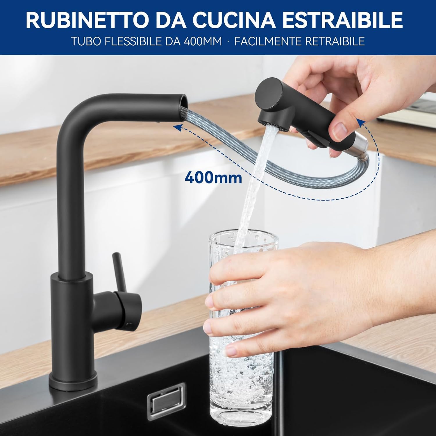 Detalle de CECIPA Rubinetto Lavello Cucina Nero 360°