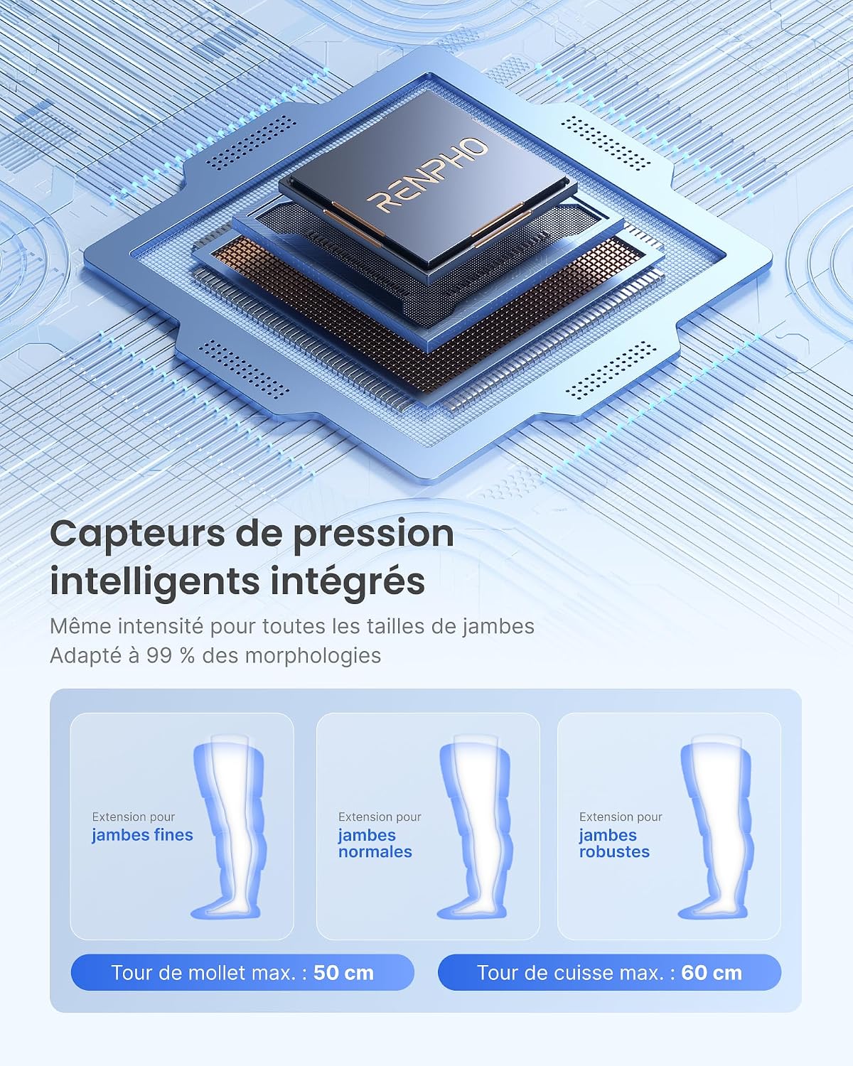 Detalle de RENPHO bottes de pressothérapie sans fil pour jambes avec capteur de pression intelligent