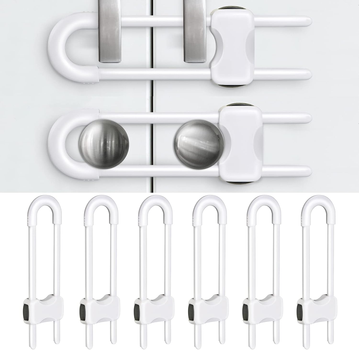 Detalle de SPISPI CL006 U-Shaped Cabinet Locks, Adjustable, 6-Pack, White