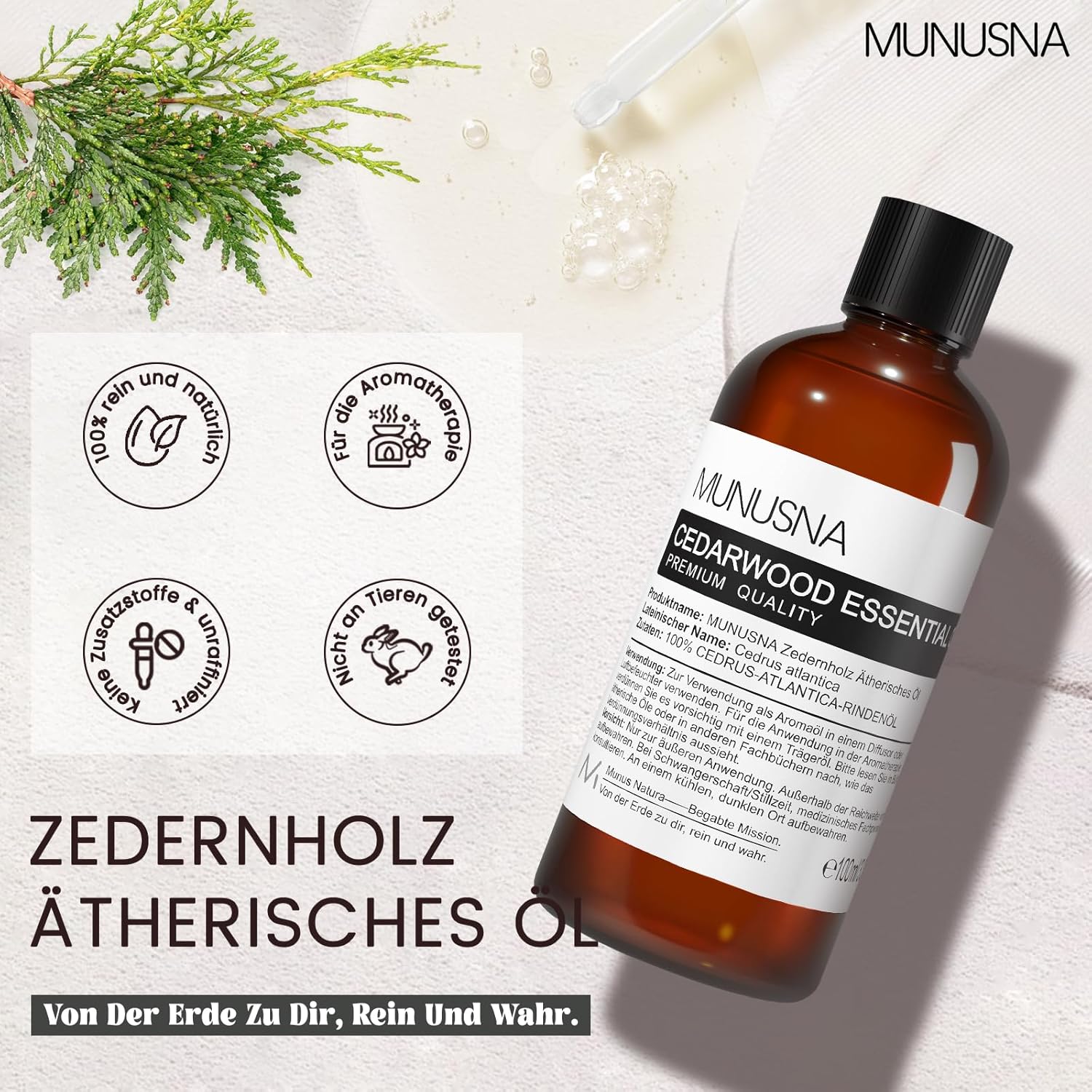 Detalle 2 de MUNUSNA Zedernholzöl 100ML – Reines ätherisches Öl für Duft, Haut- und Haarpflege