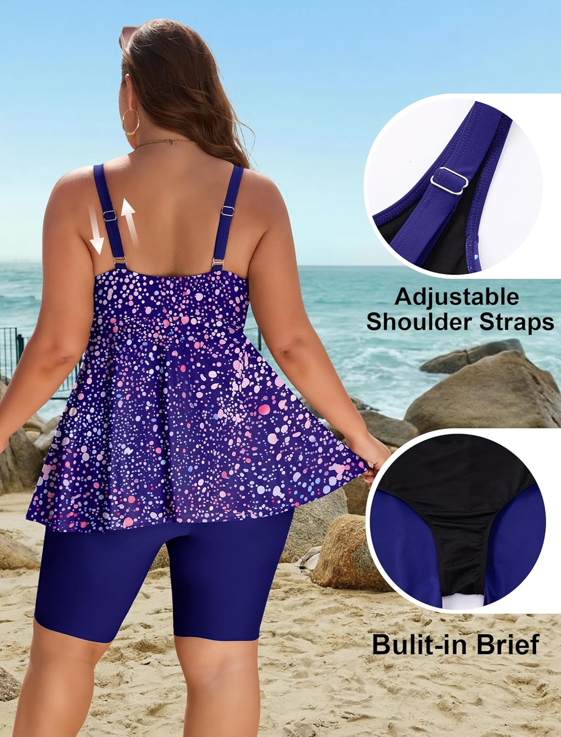 Thumbnail 3 de Arolina Plus Size Tankini with Shorts: Modest Two-Piece Swimsuit for Fuller Figures