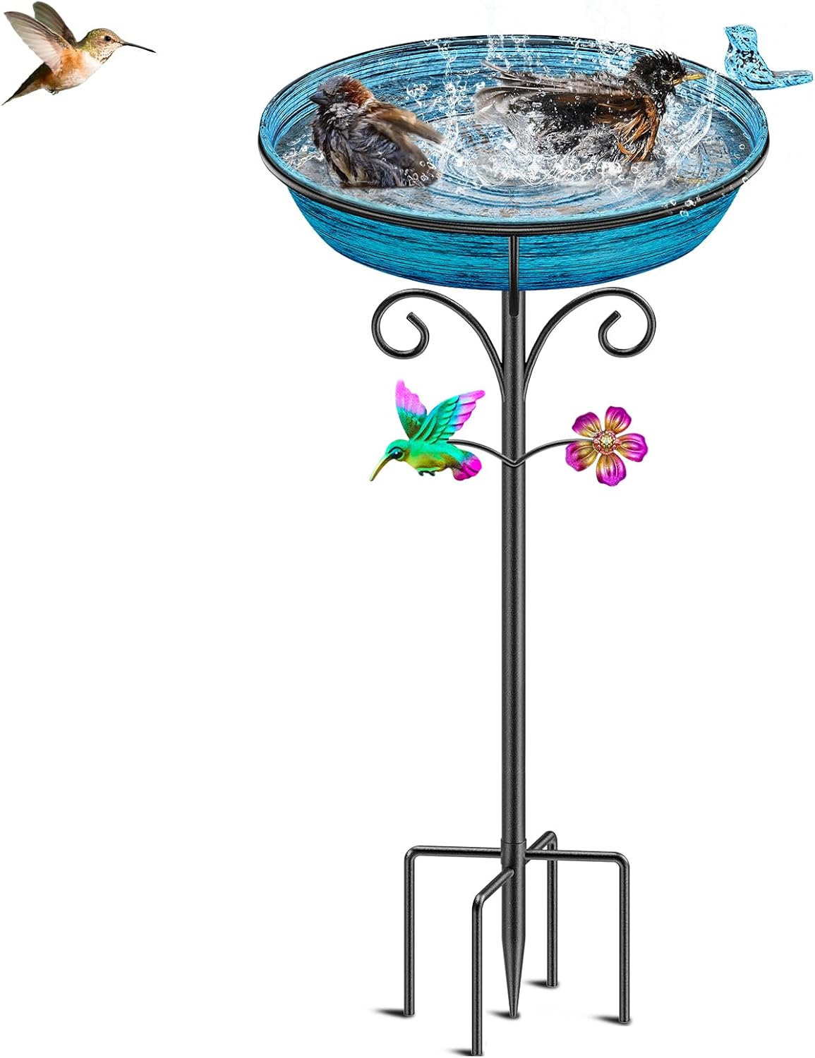 Detalle de VeyFolzin.st Vintage Metal Bird Bath — Freestanding Garden Bowl in Vintage Blue