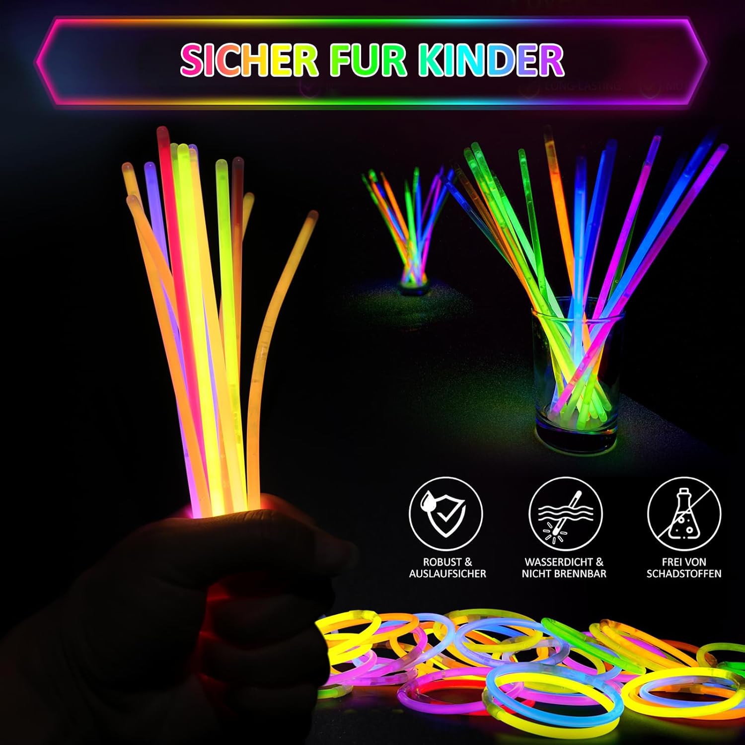 Thumbnail 3 de Kangtaixin braccialetti luminosi fluorescenti per bambini con 100 bastoncini e 100 connettori