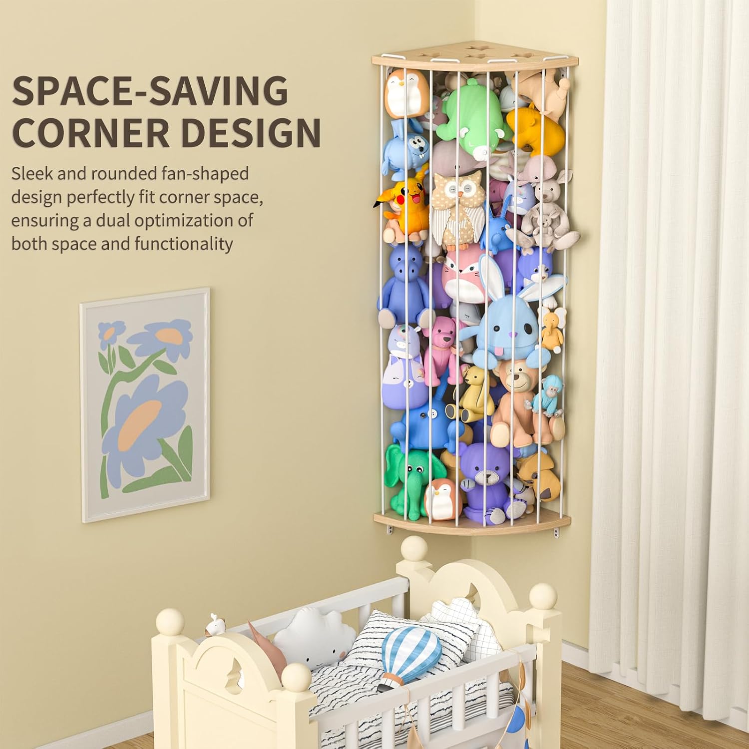 Detalle de Jtksfcl Stuffed Animal Storage Wood Corner Organizer with Adjustable Height