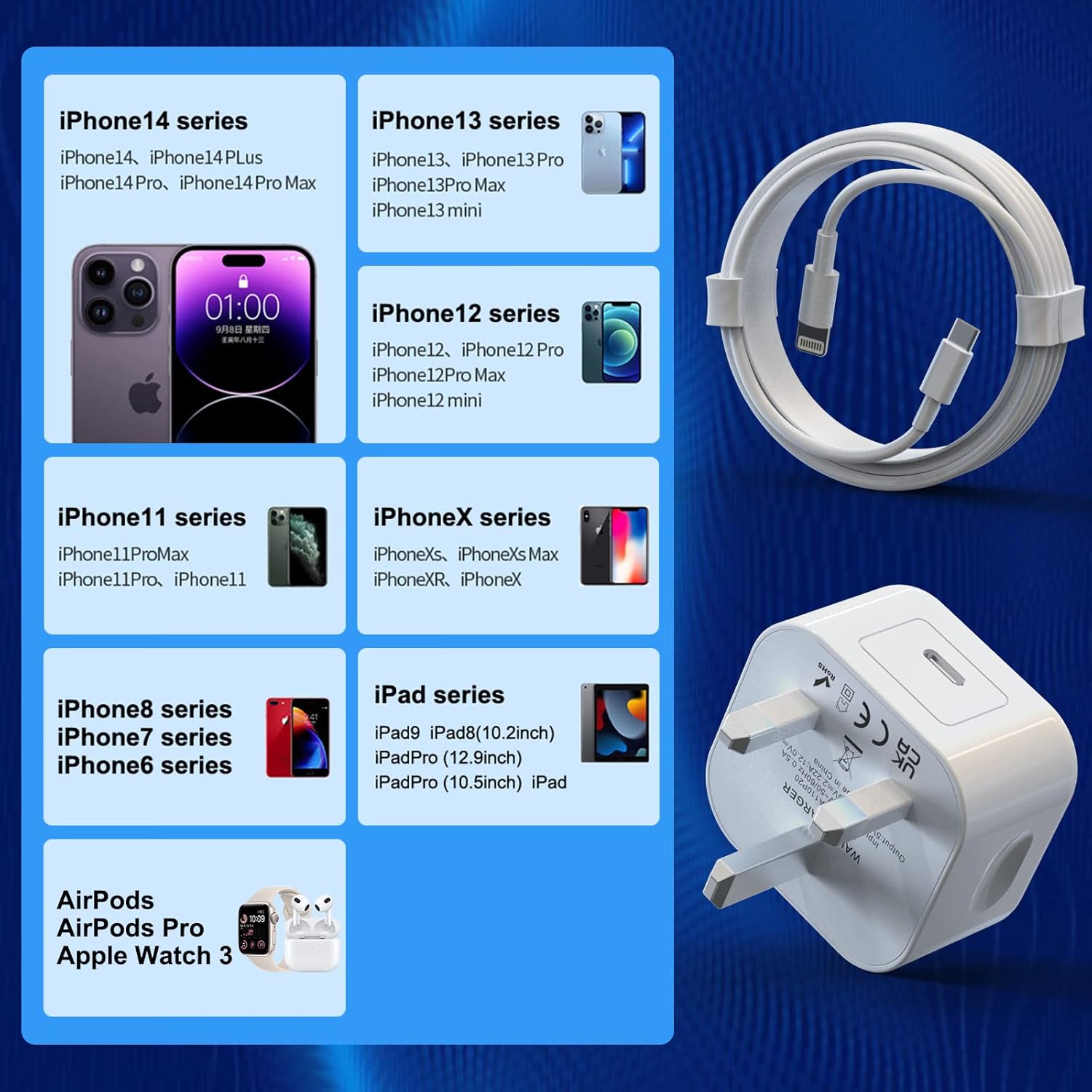 Thumbnail 4 de iPhone Charger Fast Charge [MFi Certified] 2-Pack – 20W USB‑C Power Adapters with 6ft Lightning Cables