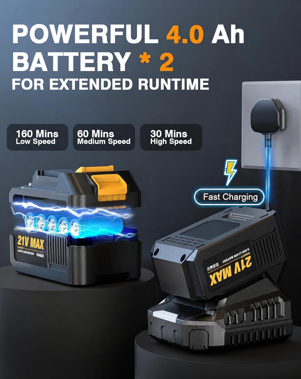 Detalle 1 de SoarFly JY-LB2401 Cordless Leaf Blower, 650 CFM, LCD Display and 2 Batteries
