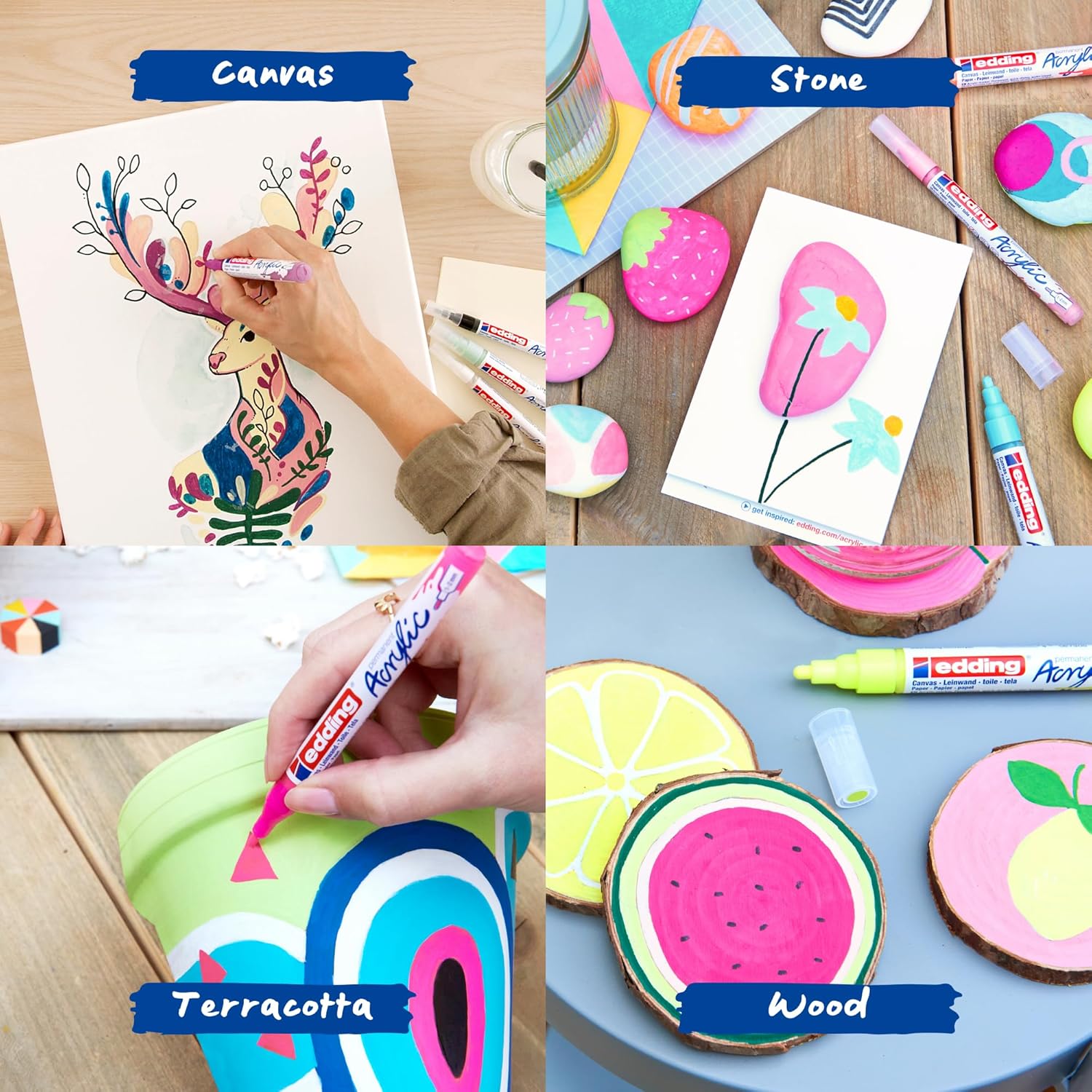Thumbnail 6 de edding Start Easy Set Acrylstifte wasserfest fein & medium inkl. Postkartenblock – 8 Acrylfarben (nordic)