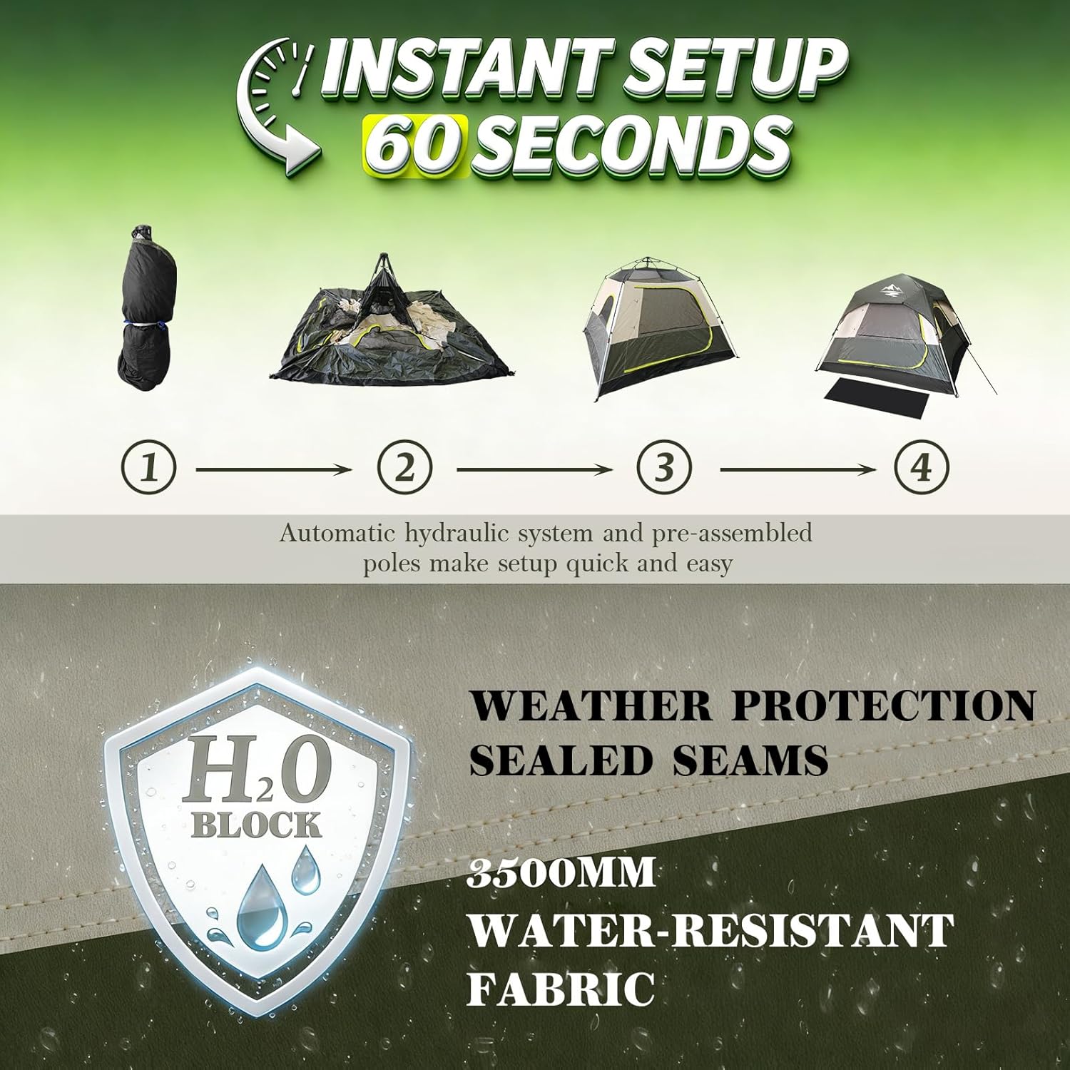 Thumbnail 2 de Mimajor 4-Person Instant Pop Up Camping Tent with Rainfly and Welcome Mat