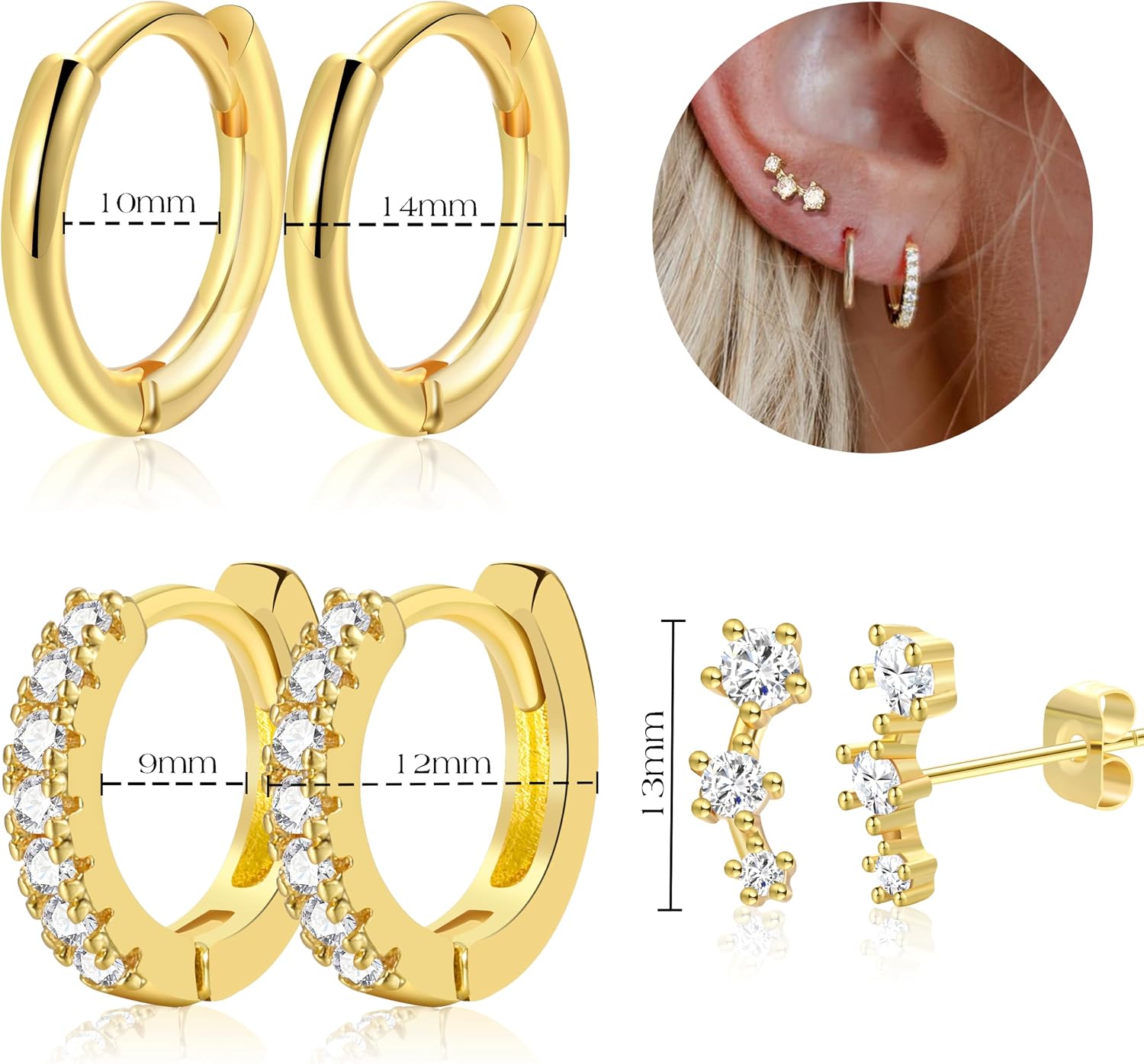 Detalle 2 de YEEZII Stud Earrings 14K Gold Plated