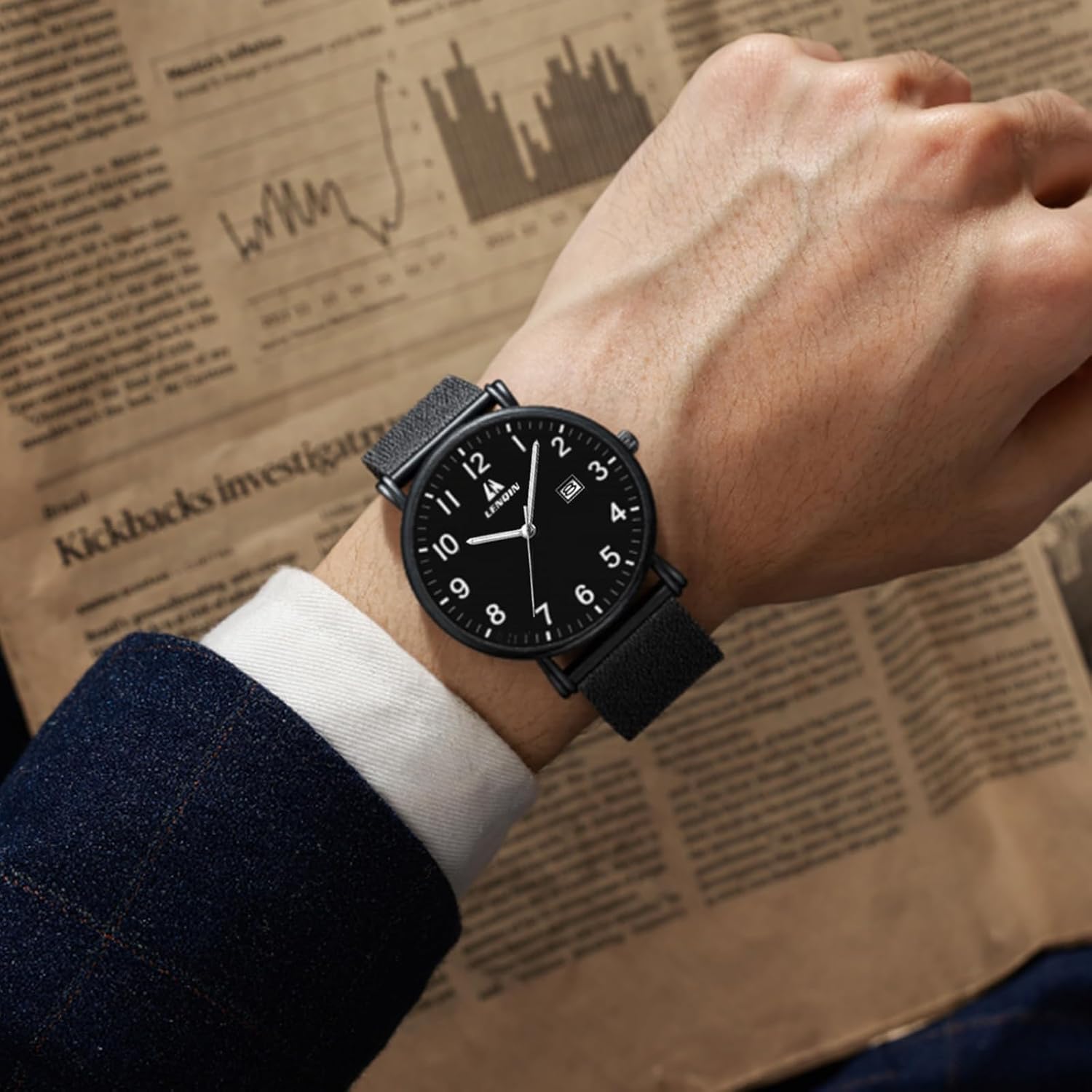 Thumbnail 5 de LENQIN Herren Uhr Edelstahl Analog Quarz 30 M Wasserfest