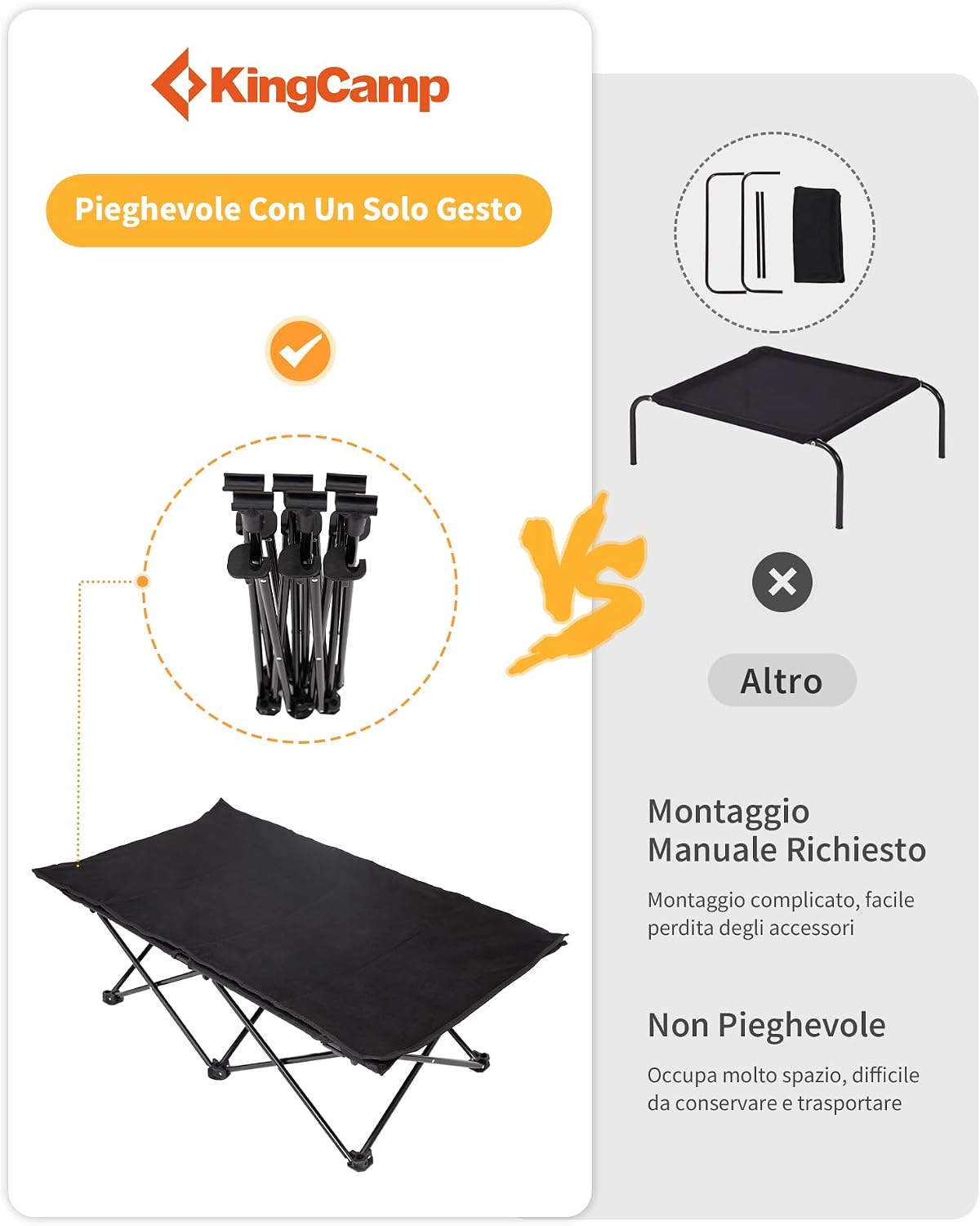 Detalle de KingCamp Letto Rialzato per Cani con Tappetino Scamosciato: Comfort, Stabilità e Versatilità all'aperto
