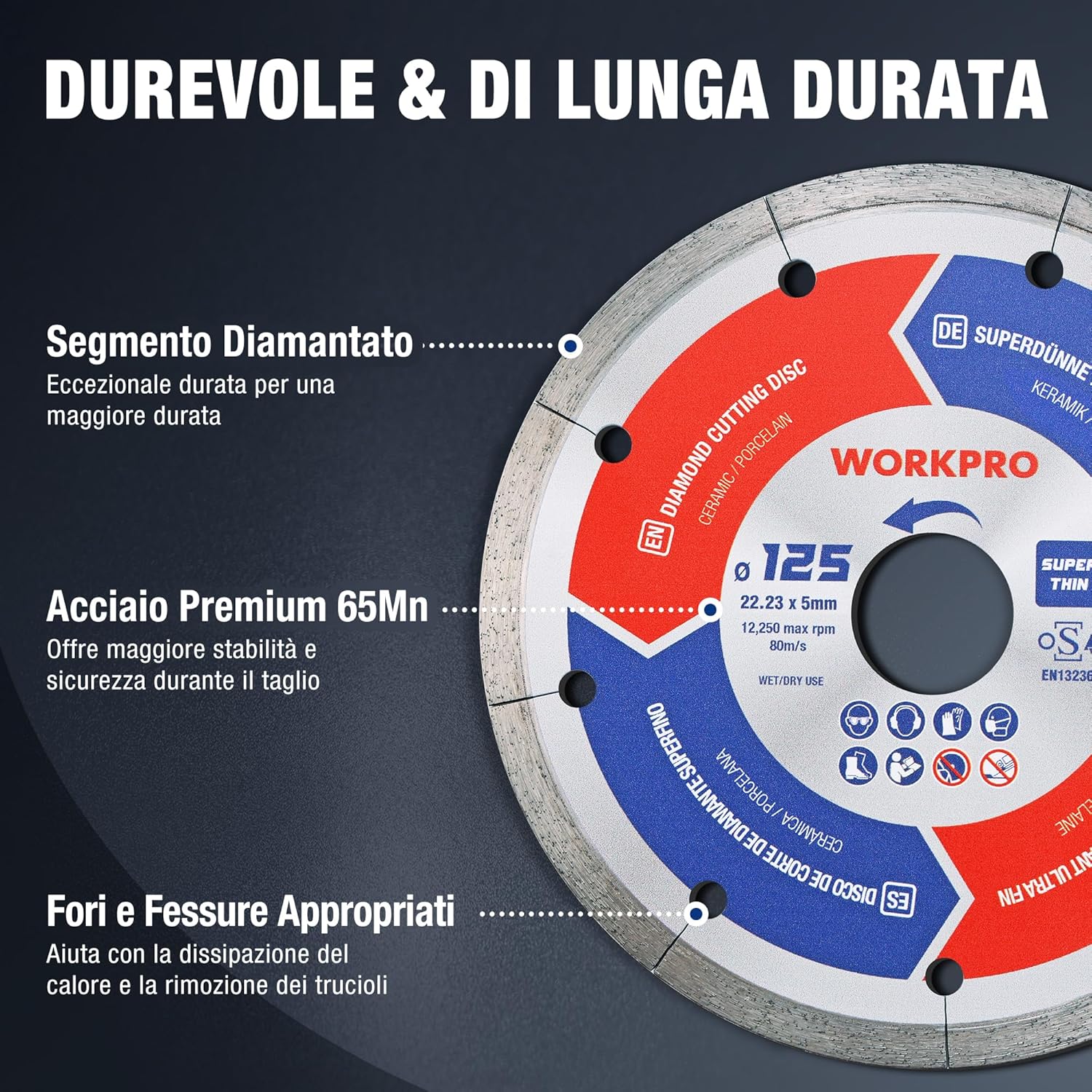 Thumbnail 1 de WORKPRO Dischi Diamantati 125 mm ultrafini per piastrelle e gres porcellanato