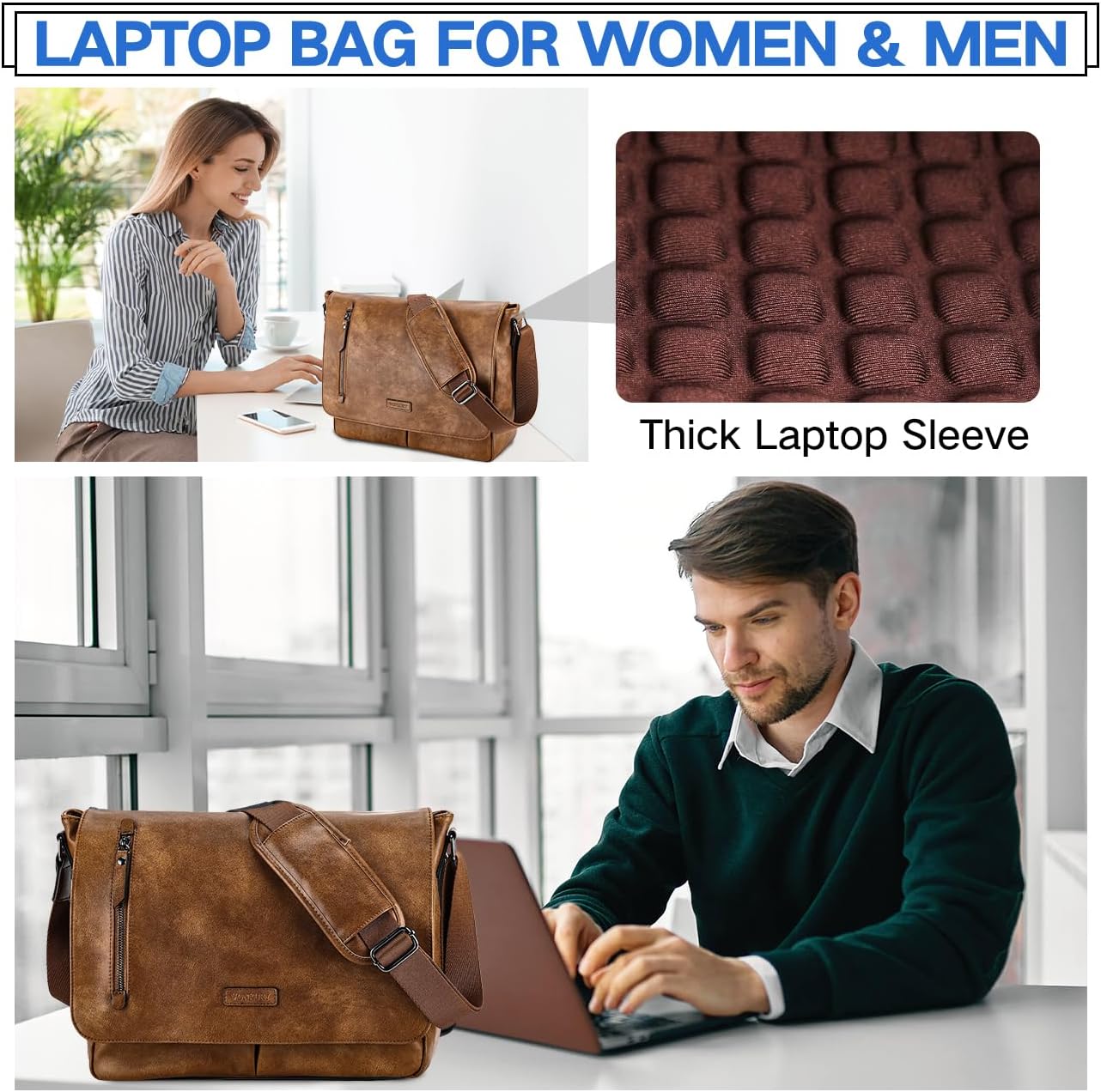 Thumbnail 5 de VX VONXURY Umhängetasche aus veganem Leder mit Platz für 14-Zoll-Laptop (Braun)