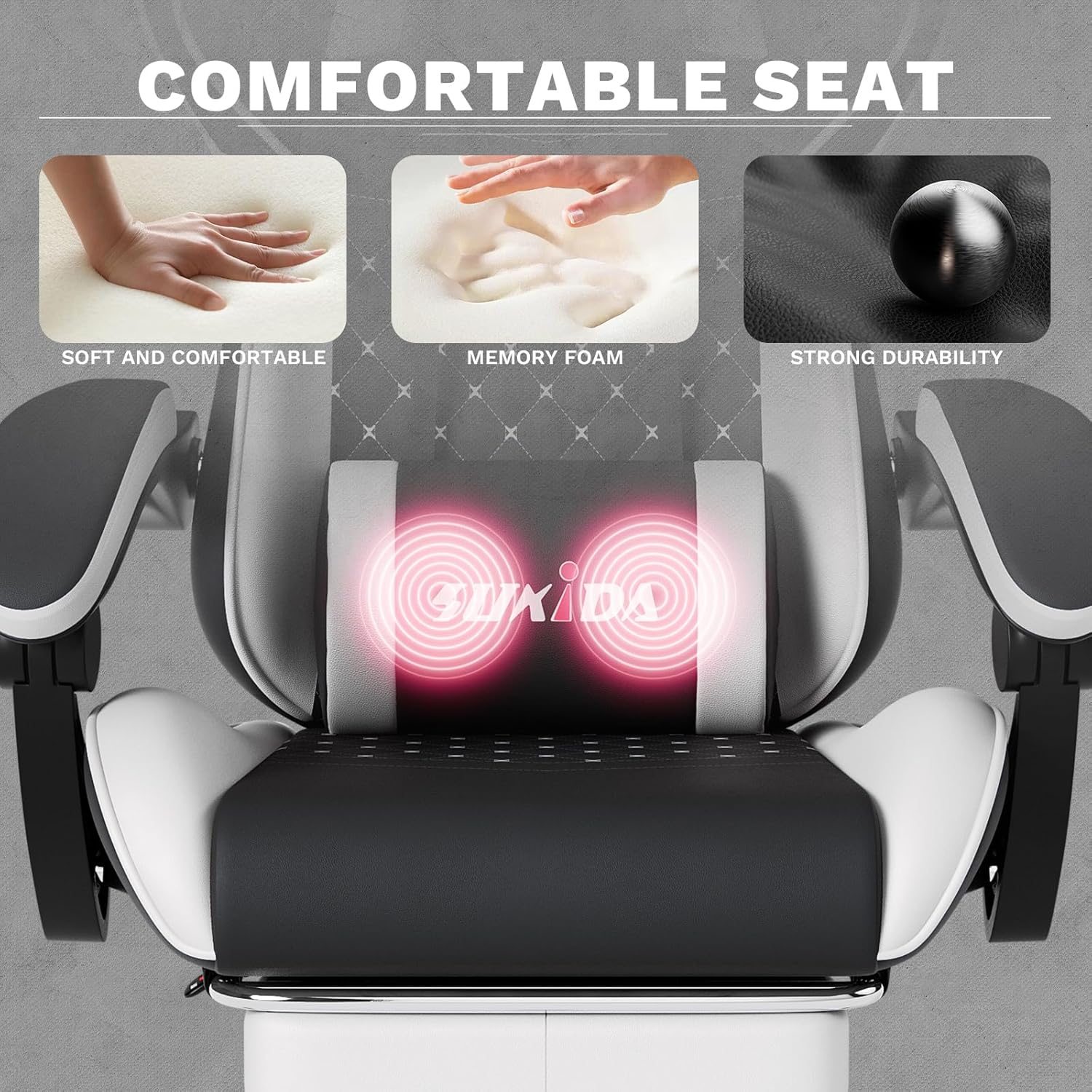 Detalle 2 de SUKIDA Ergonomic Gaming Chair with Footrest and Massage Lumbar Support