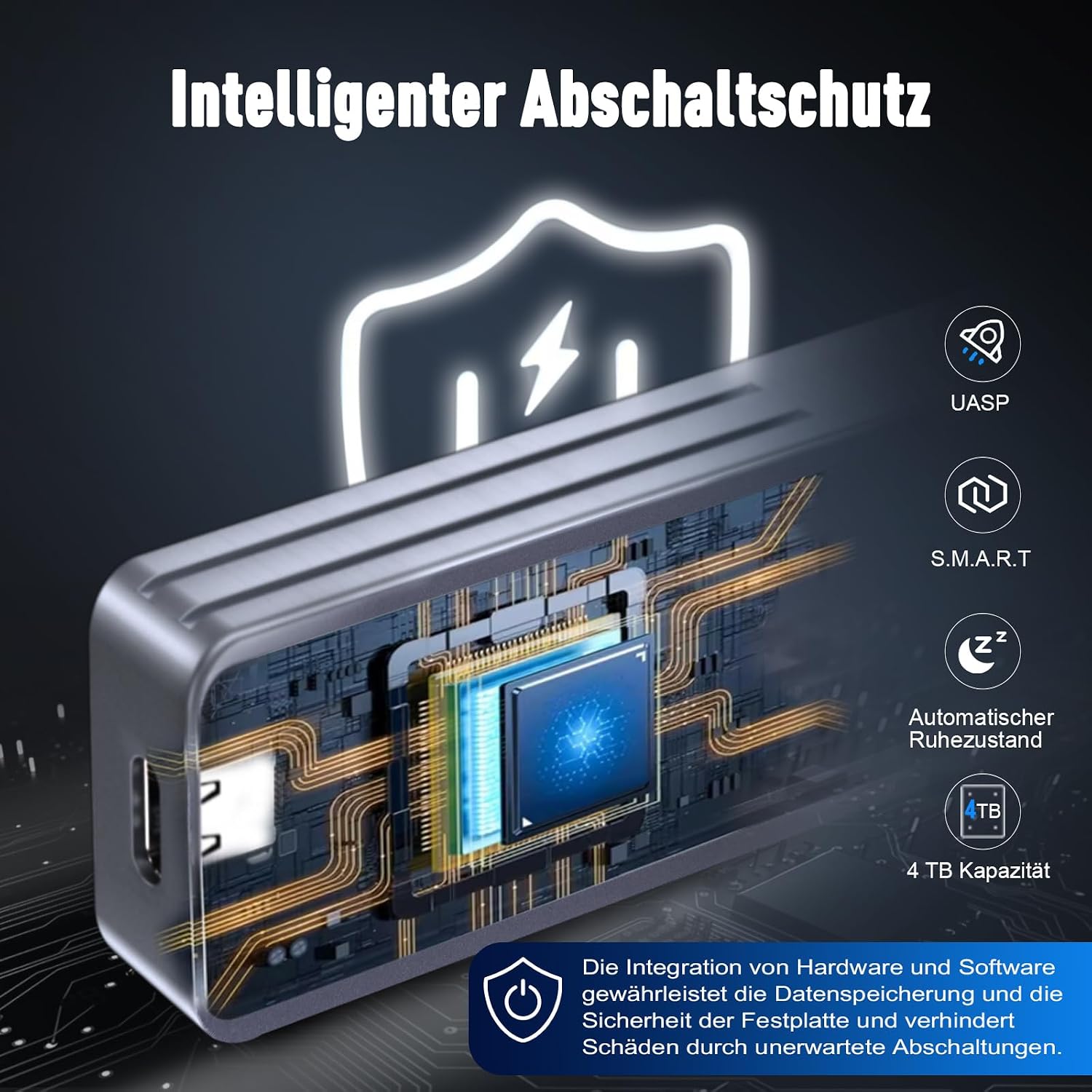 Detalle de VCOM M.2 NVMe/SATA SSD Gehäuse – 10 Gbps USB-C Adapter mit Kühlkissen, Aluminium, M-Key/M+B-Key, 2230–2280