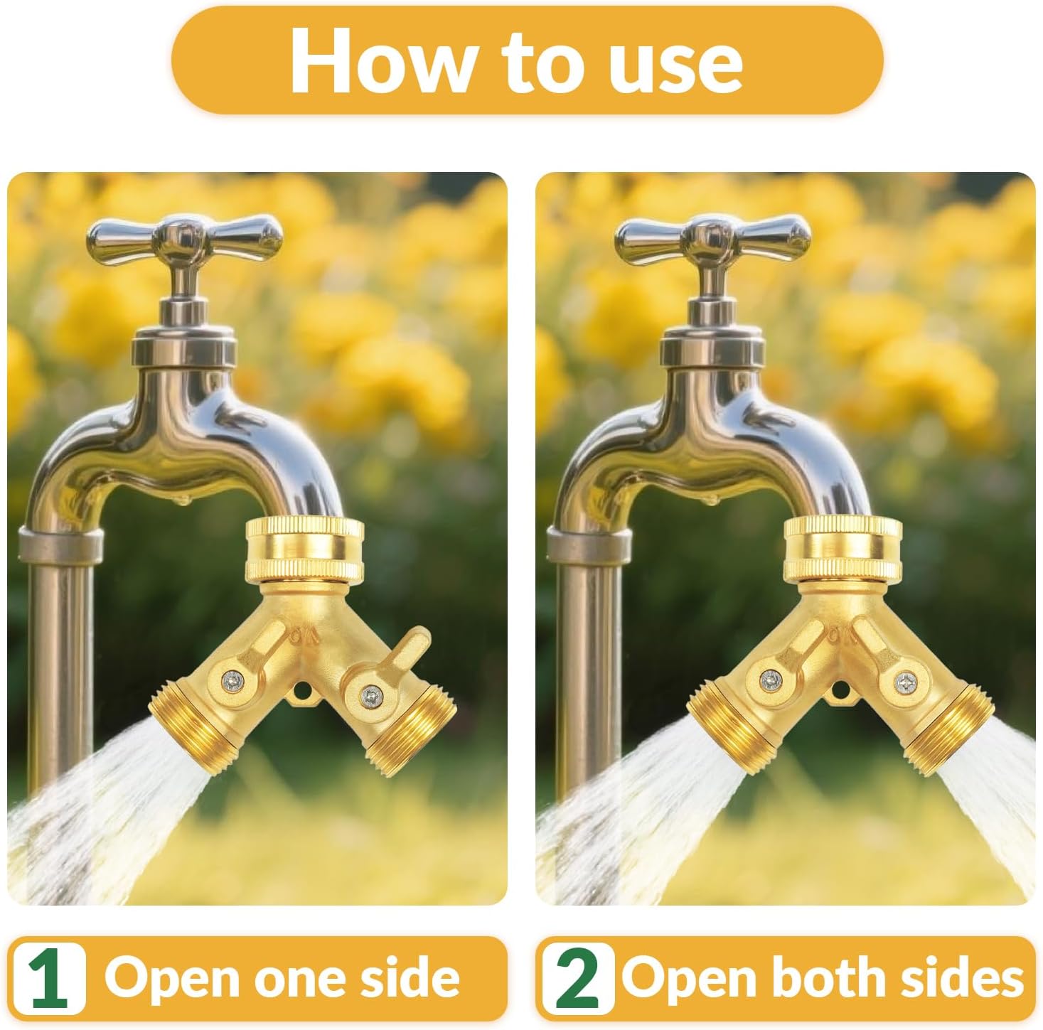 Thumbnail 4 de Hose Splitter 2 Way — Brass Garden Tap Connector with Independent On/Off Valves