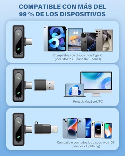 Detalle 2 de Newmight Micrófono Lavalier Inalámbrico para iPhone, Android y USB-C