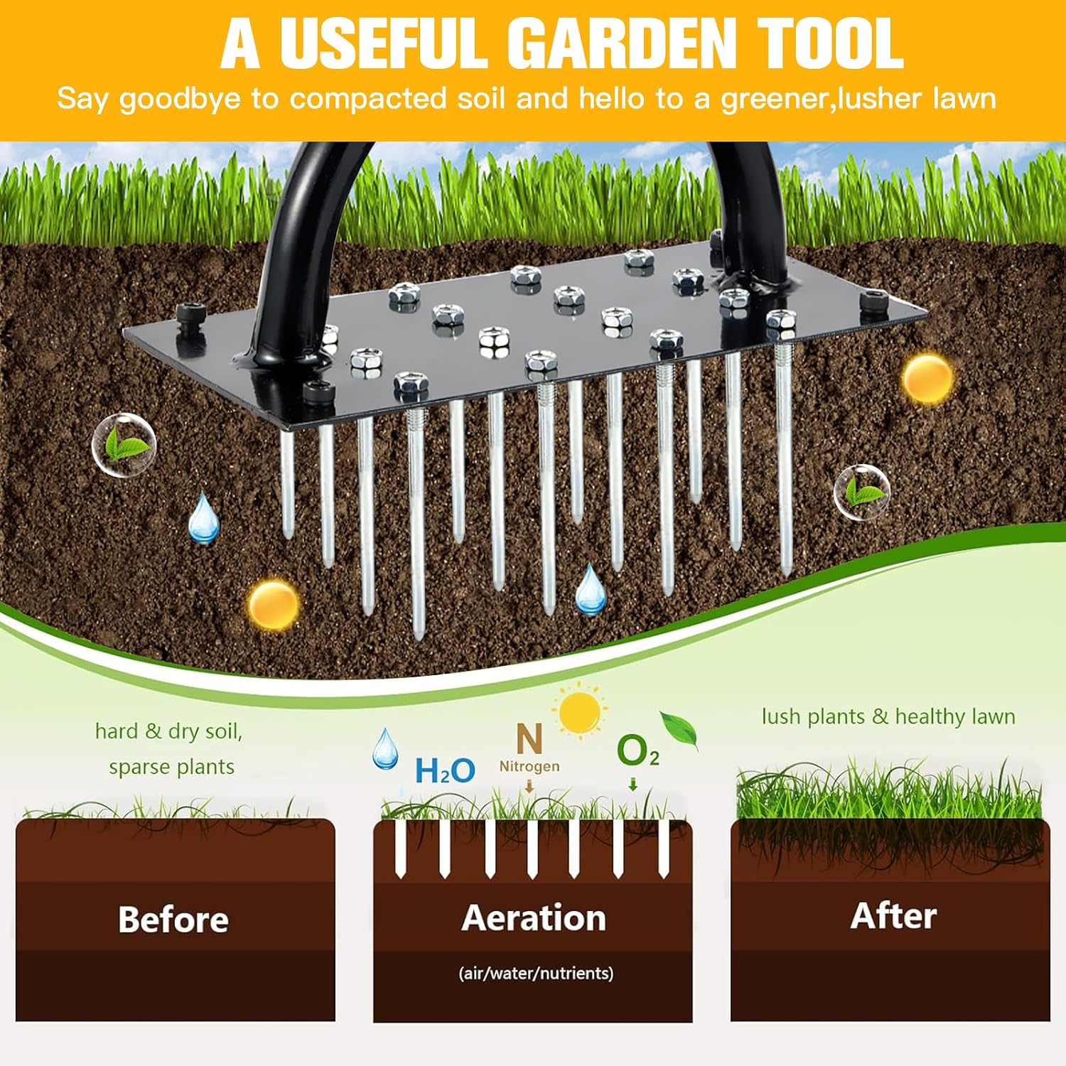 Thumbnail 4 de ROCKY&CHAO Manual Lawn Aerator 16 Spike