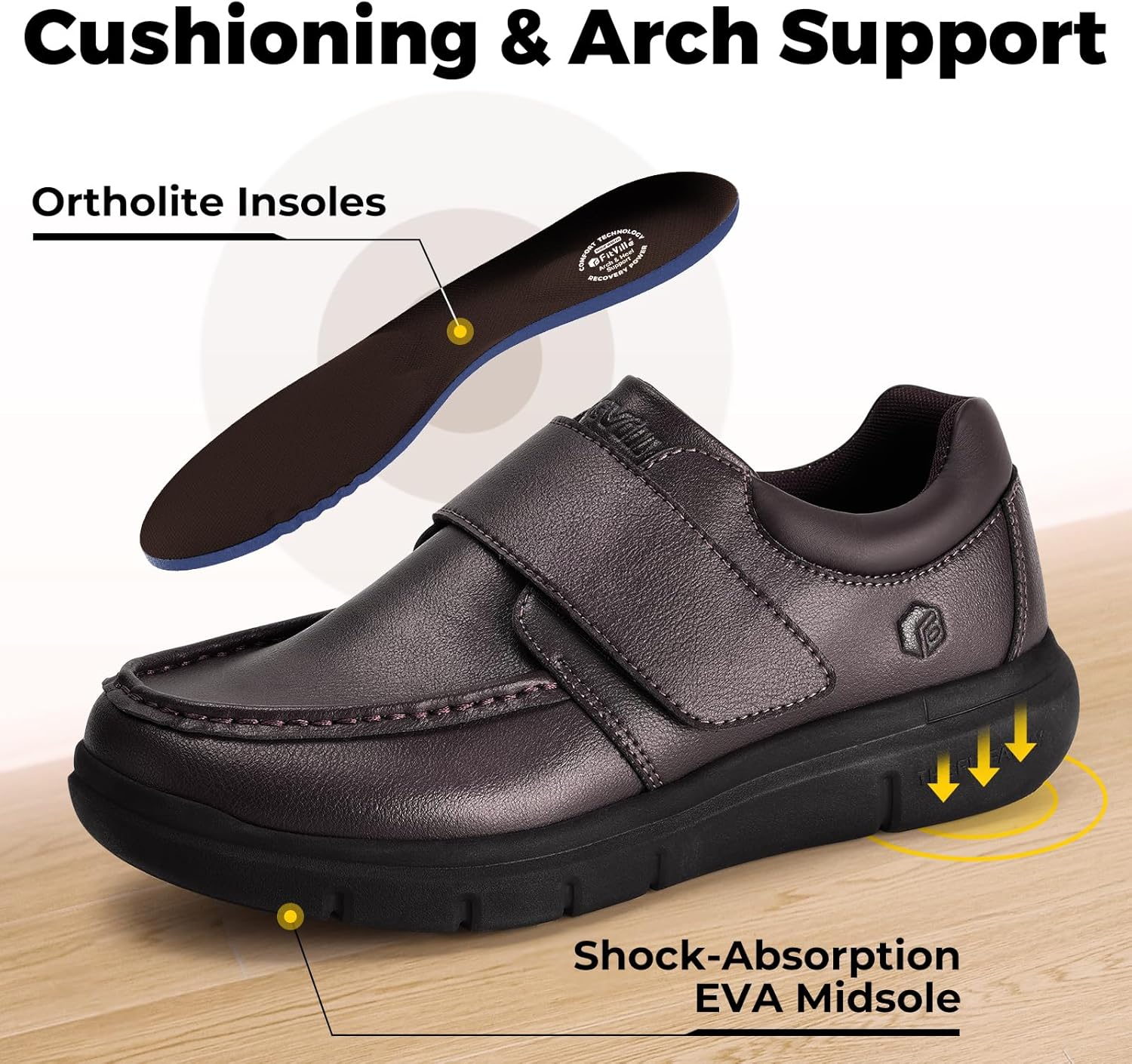 Thumbnail 3 de FitVille Scarpe Uomo Diabetici Pianta Larga Mocassini in Pelle Extra Larghi con Strappo