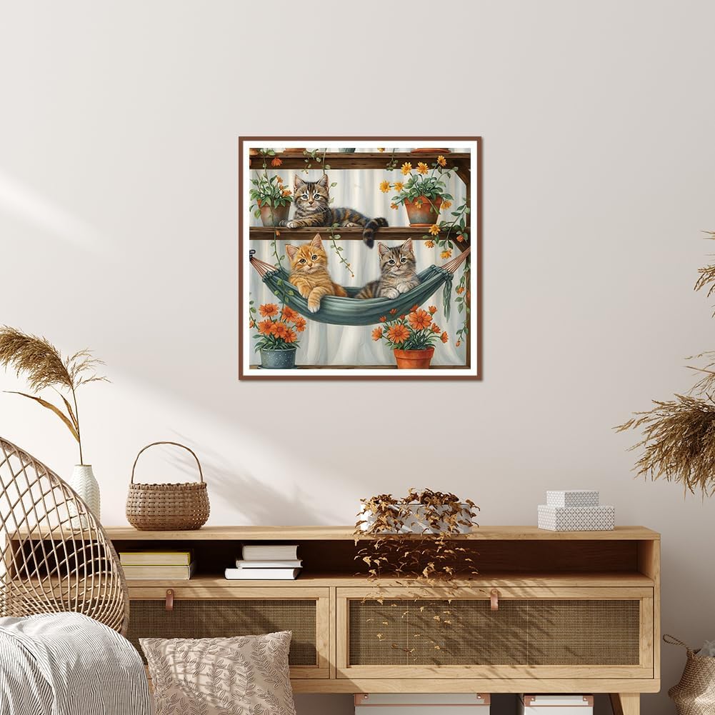Detalle 2 de KUKUDEM Cat Diamond Painting Kit, 12x12-Inch Canvas with Round 5D Gems