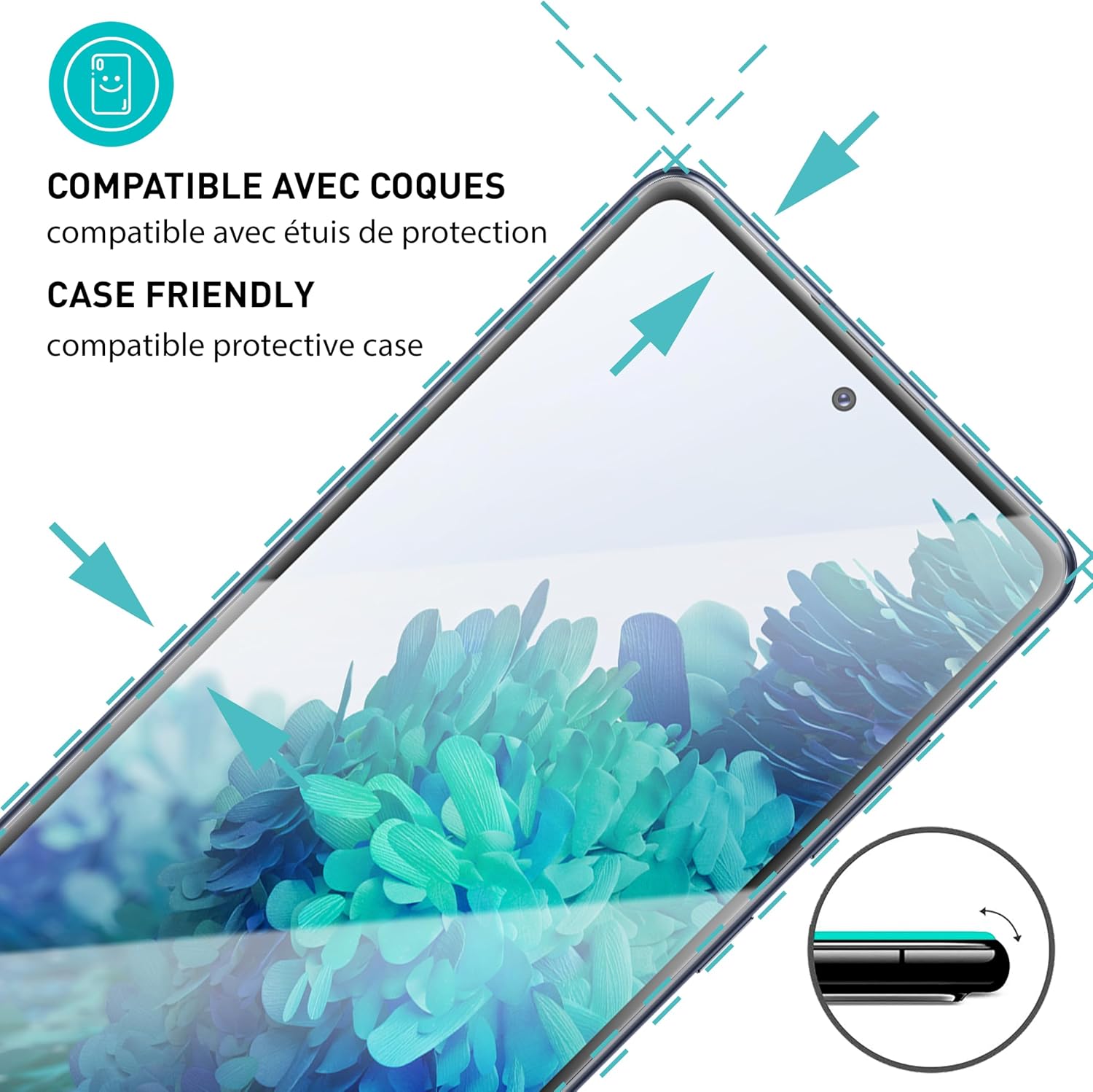 Detalle 2 de Smartect Verre Trempé pour Samsung Galaxy S20 FE (3 pièces) – Clear, dureté 9H, sans bulles