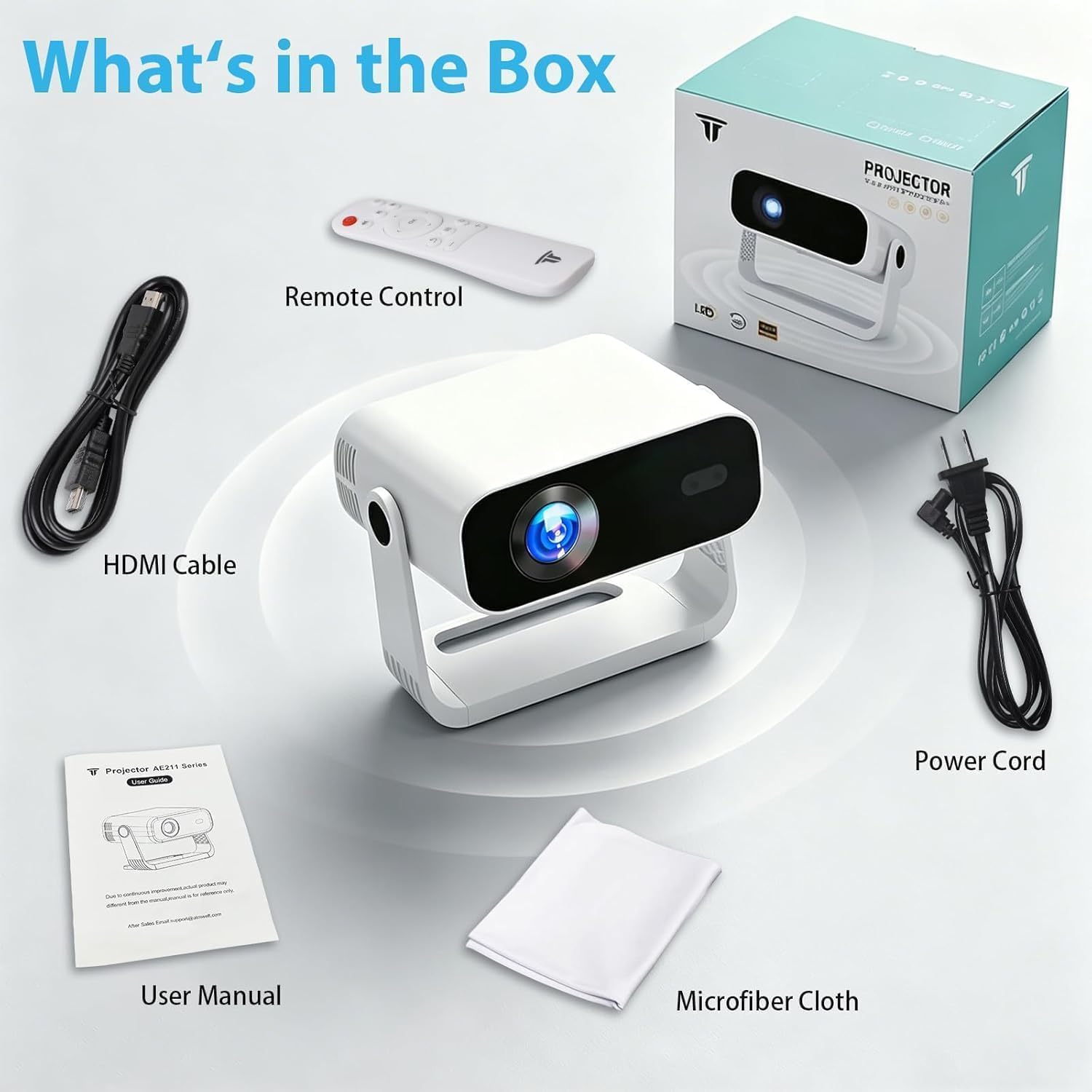 Detalle de Wielio 2026 Smart Projector: Android 14, 210 ANSI, WiFi 6 & Bluetooth 5.0 with 1000+ Apps