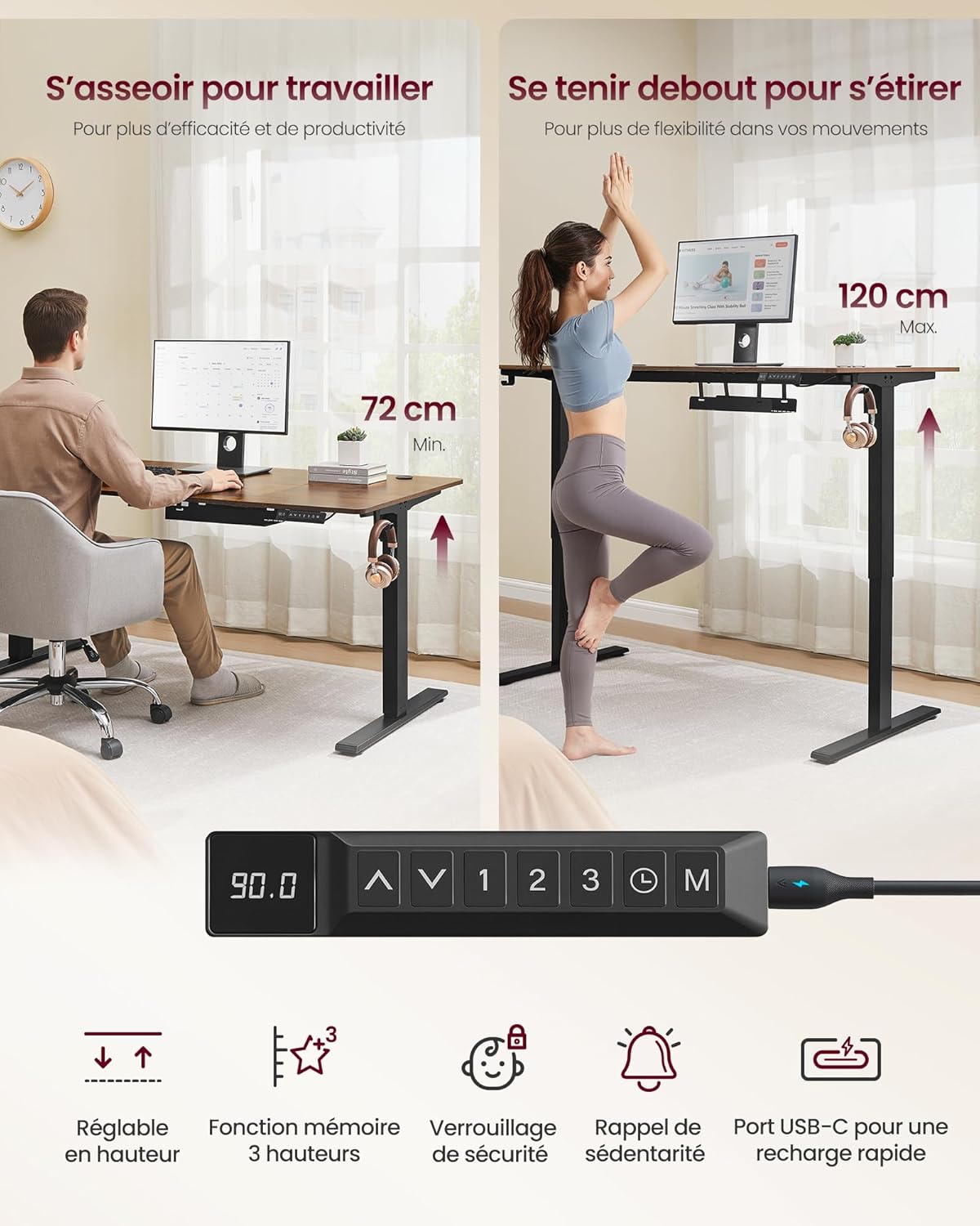 Thumbnail 5 de VASAGLE LSD146KD02 Bureau électrique réglable 160×80 cm ⌚