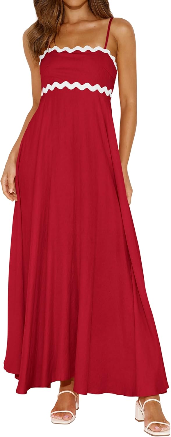 Detalle de PRETTYGARDEN Women's Spaghetti Strap Maxi Dress – Boho Smocked Back, 2026 Summer