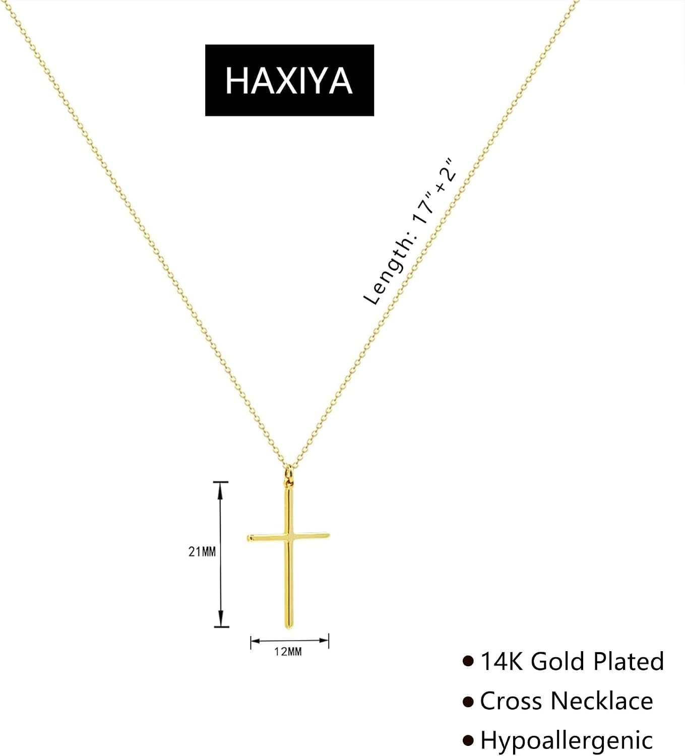 Detalle de HAXIYA Cross Pendant Necklace 14K Gold Plated